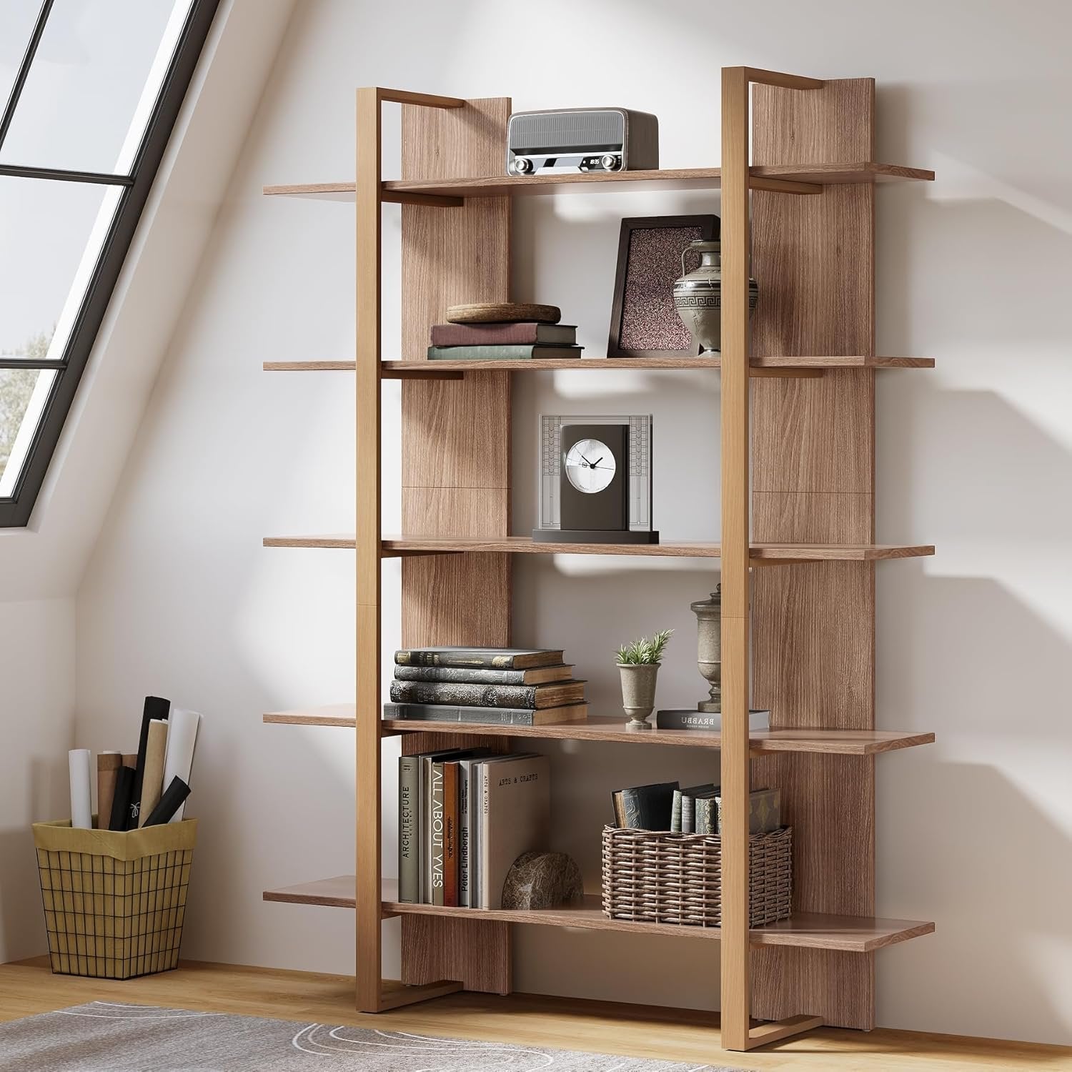 Tribesigns Bibliothèque ouverte à 5 niveaux , Syle bohème pour salon, bureau et chambre à coucher