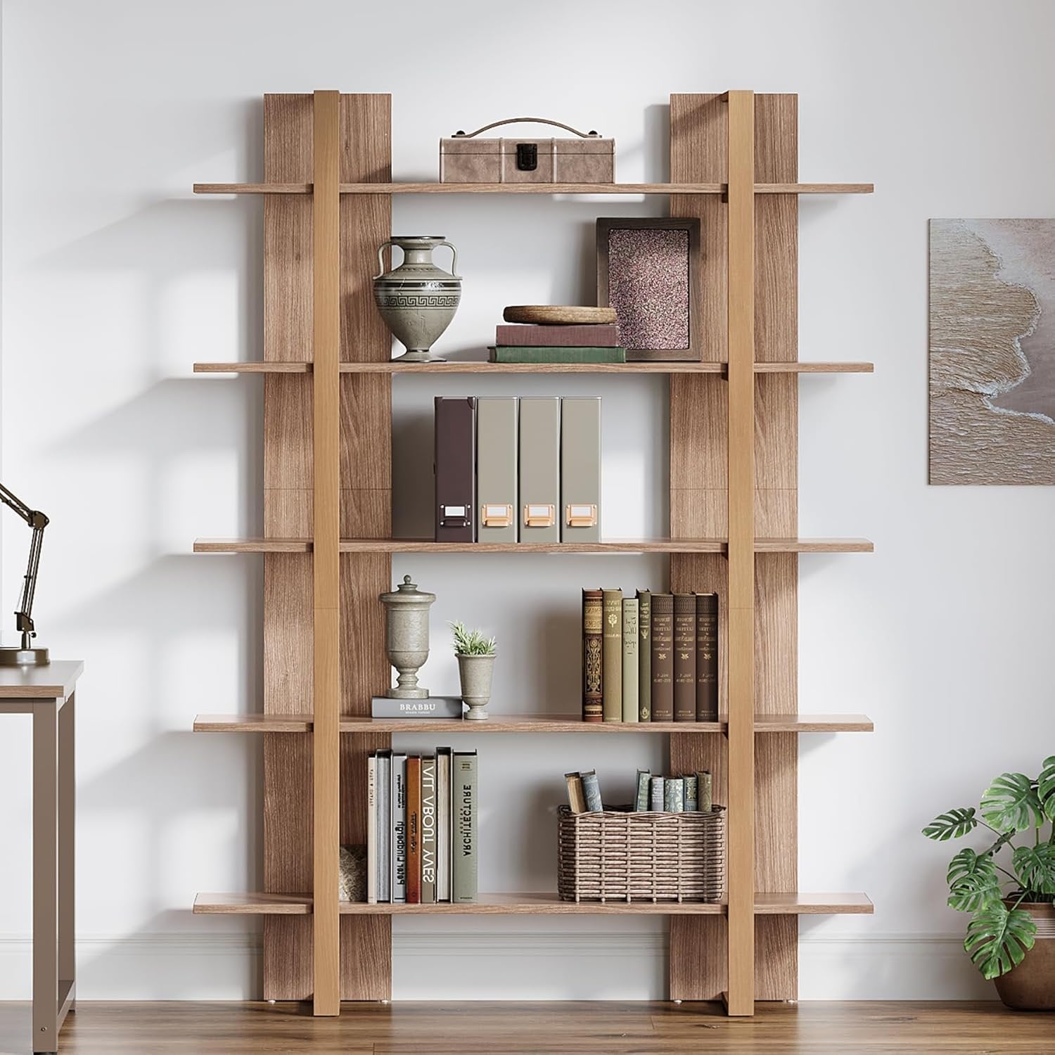 Tribesigns Bibliothèque ouverte à 5 niveaux , Syle bohème pour salon, bureau et chambre à coucher