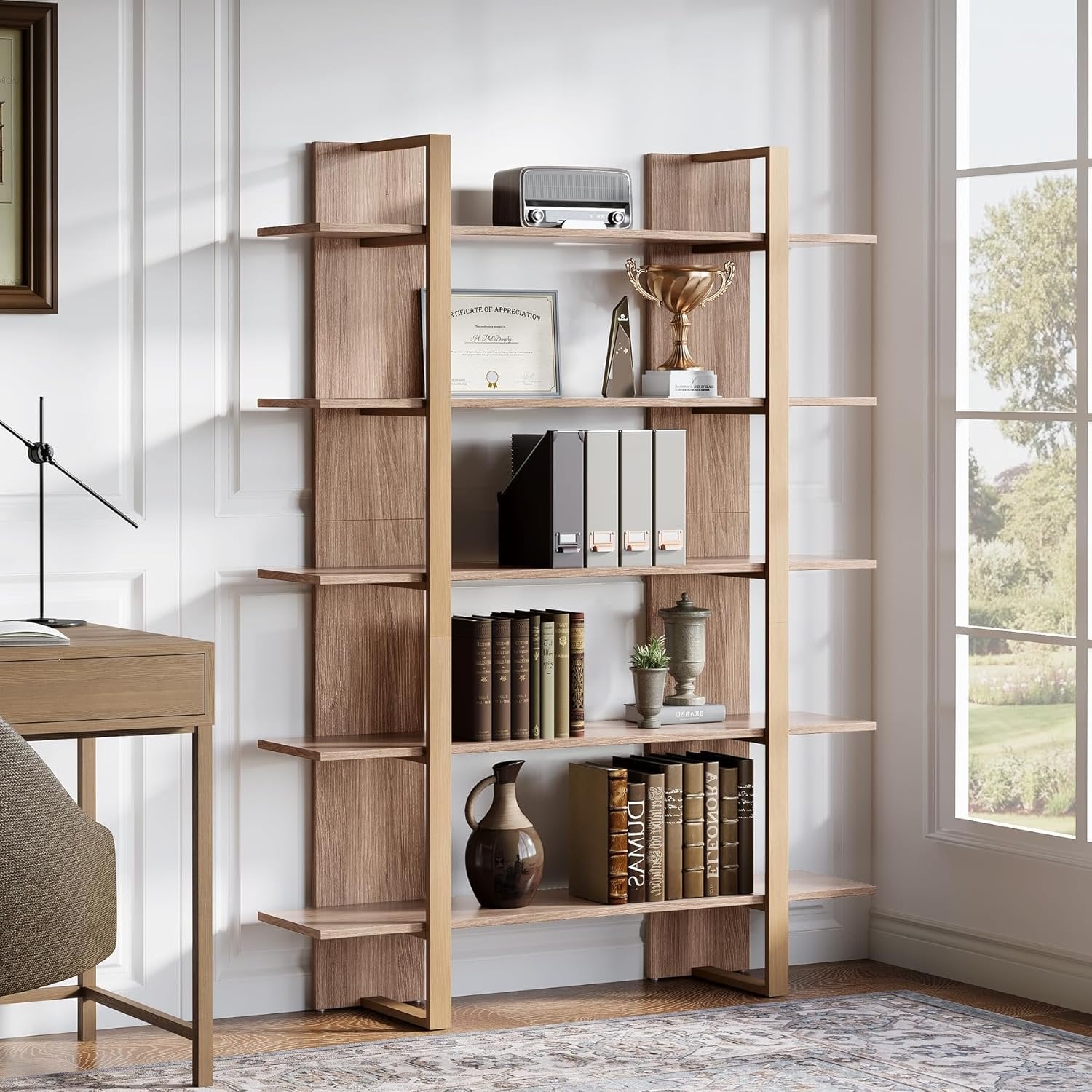Tribesigns Bibliothèque ouverte à 5 niveaux , Syle bohème pour salon, bureau et chambre à coucher