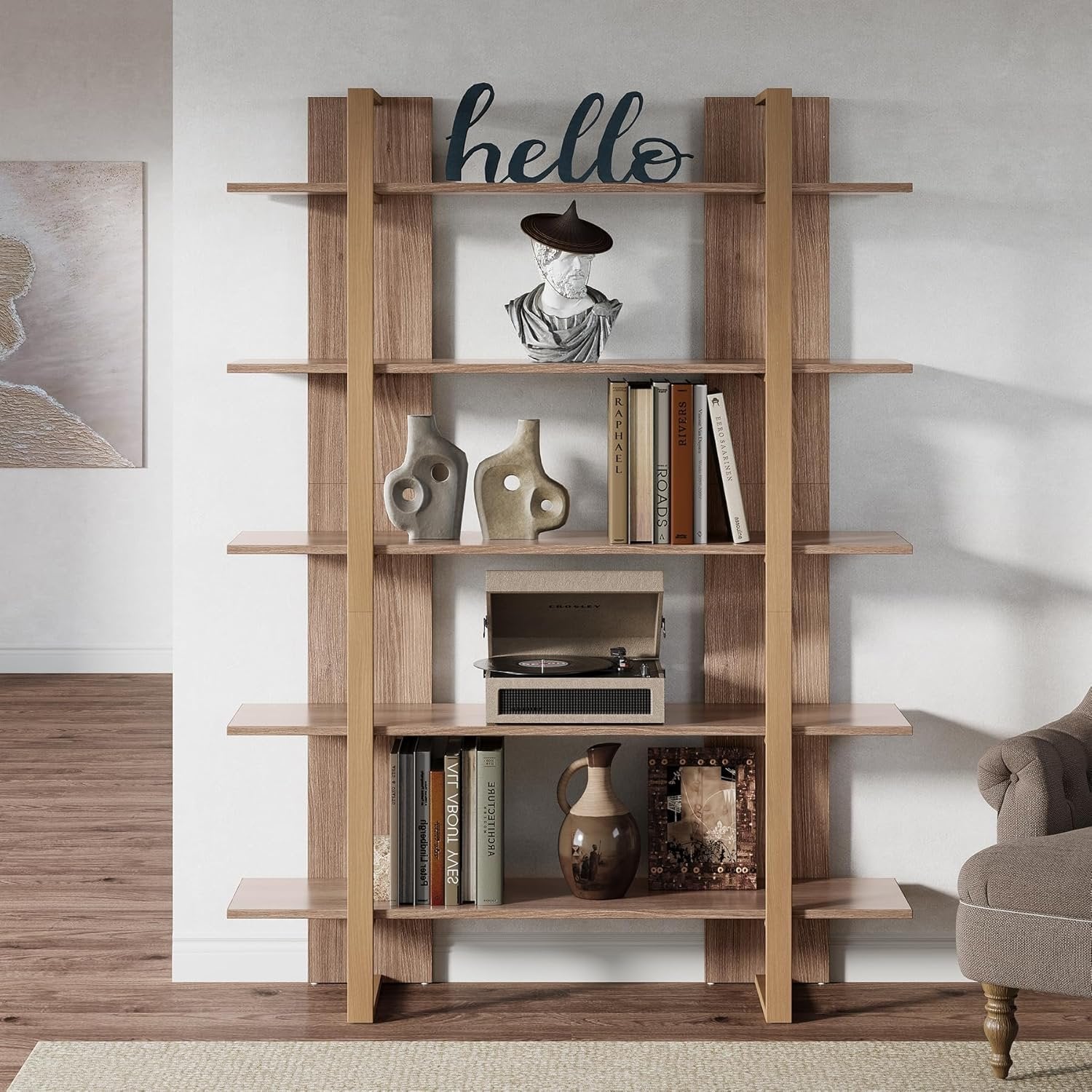 Tribesigns Bibliothèque ouverte à 5 niveaux , Syle bohème pour salon, bureau et chambre à coucher