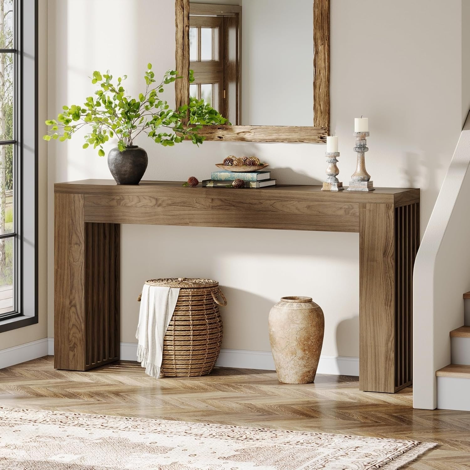 Tribesigns Table Console Longue de 150 cm à Placer derrière Le canapé avec Pieds à Lattes Verticales