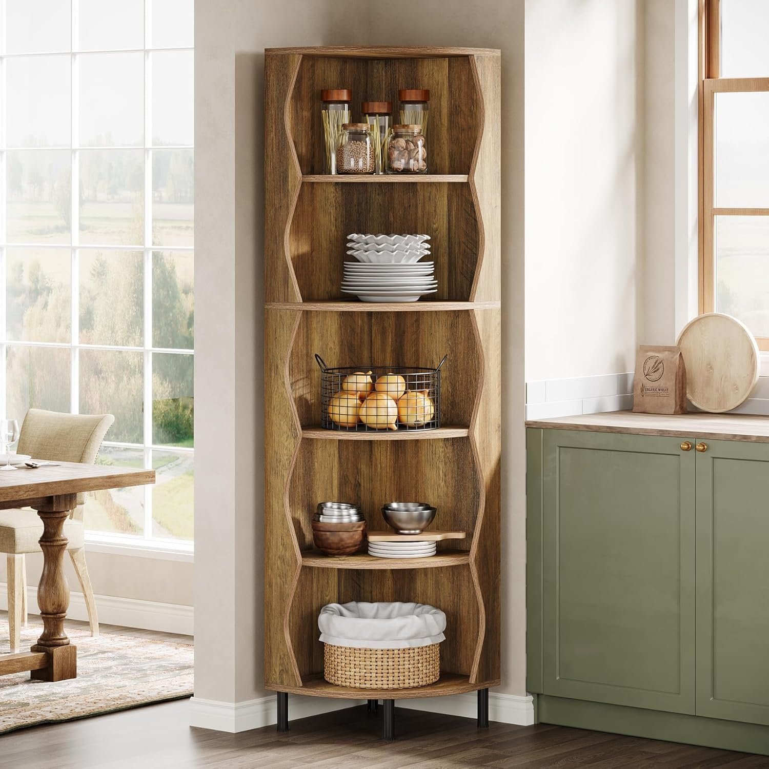 Tribesigns Étagère d'angle à 5 niveaux, Bibliothèque d'angle de 182 cm de haut élégante bibliothèque en bois