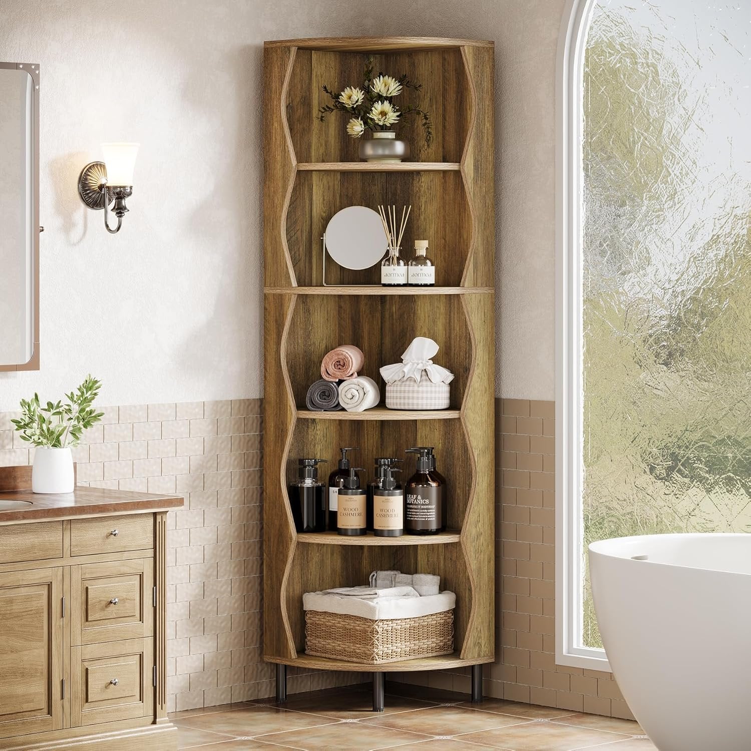 Tribesigns Étagère d'angle à 5 niveaux, Bibliothèque d'angle de 182 cm de haut élégante bibliothèque en bois