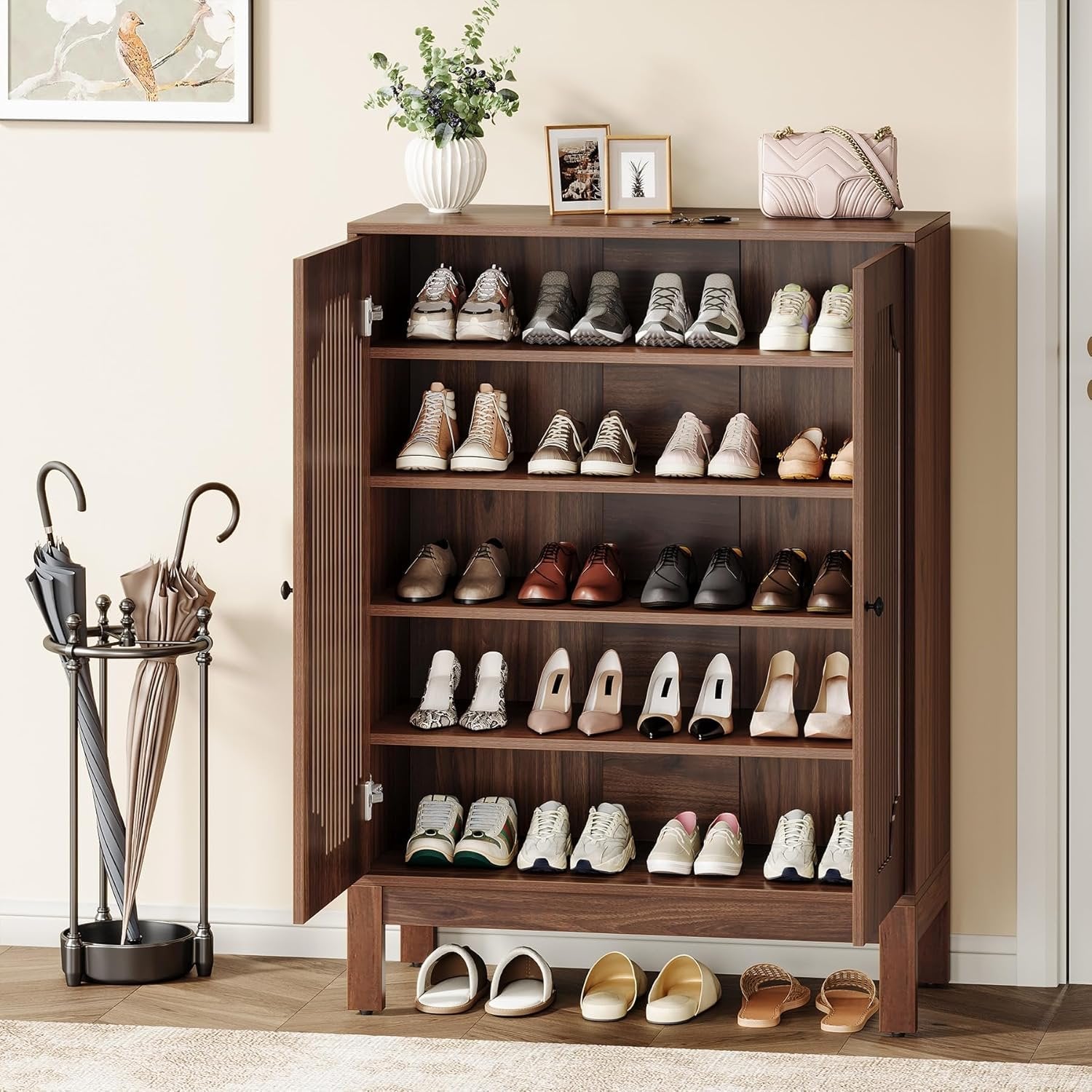 Tribesigns Meuble à Chaussures à 6 Niveaux avec Portes, Organiseur de Chaussures en Bois