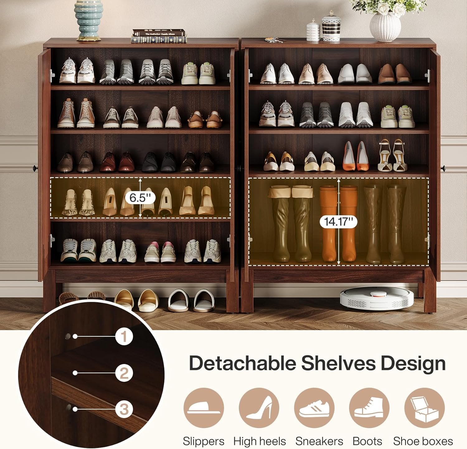 Tribesigns Meuble à Chaussures à 6 Niveaux avec Portes, Organiseur de Chaussures en Bois