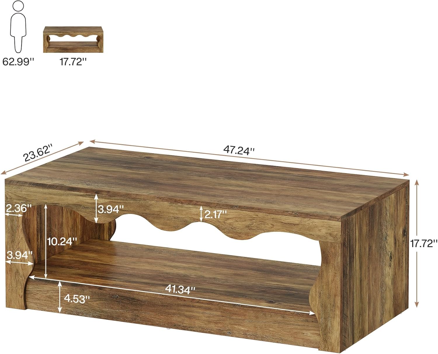 Tribesigns Table basse rectangulaire de 120 cm, Table basse rectangulaire en bois à 2 niveaux avec étagère