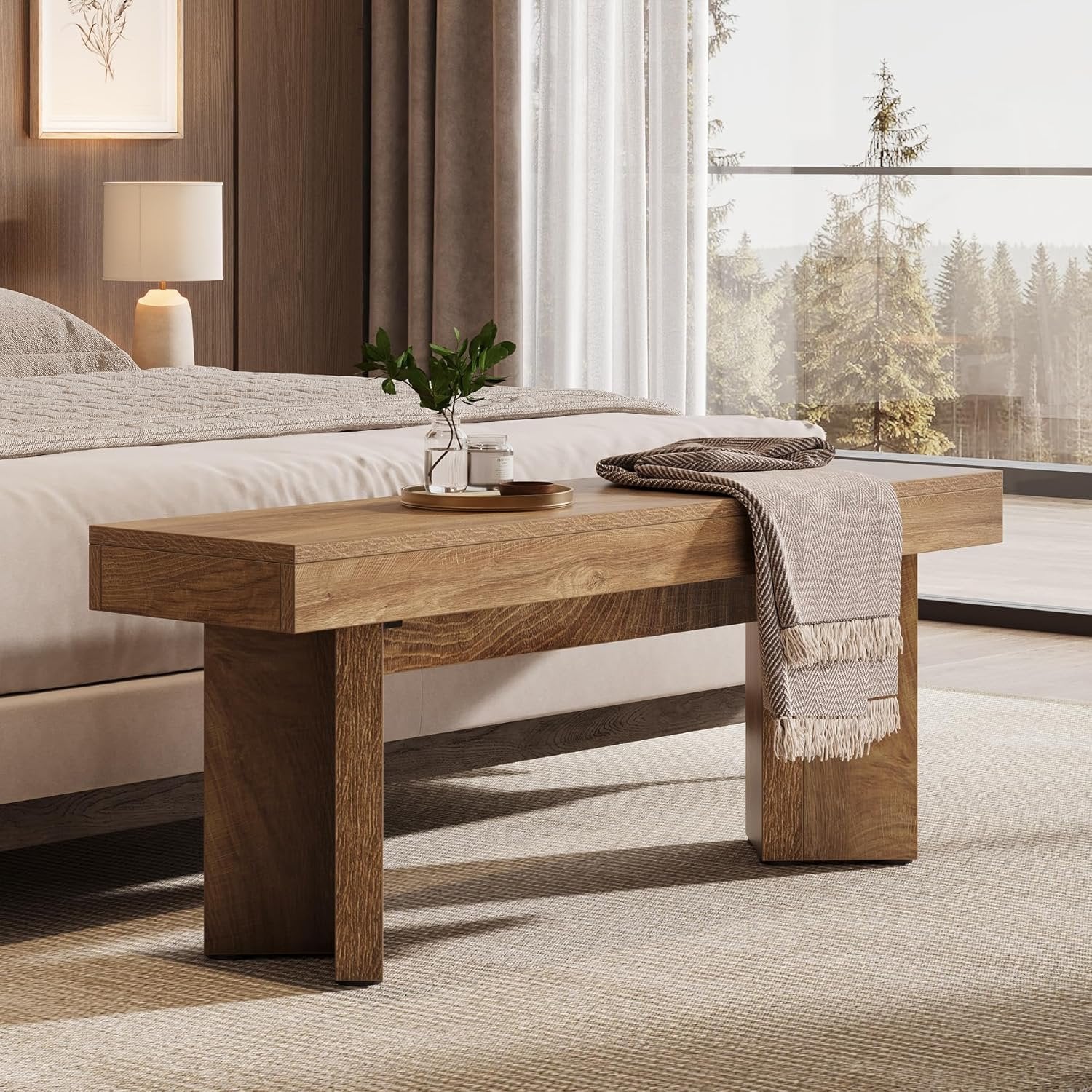 Tribesigns Banc en bois 120 cm style industriel rustique marron, Banc à chaussures en bois