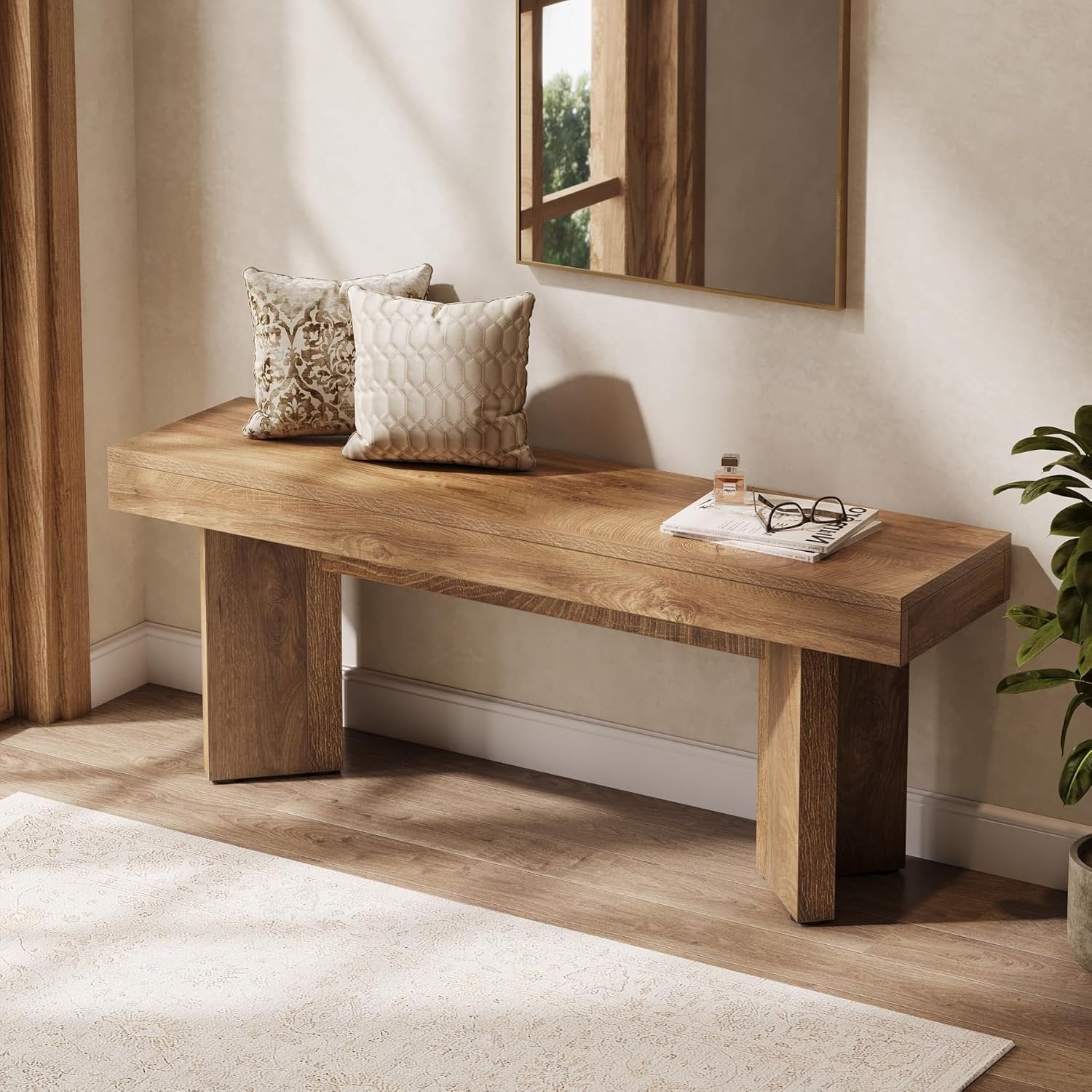 Tribesigns Banc en bois 120 cm style industriel rustique marron, Banc à chaussures en bois