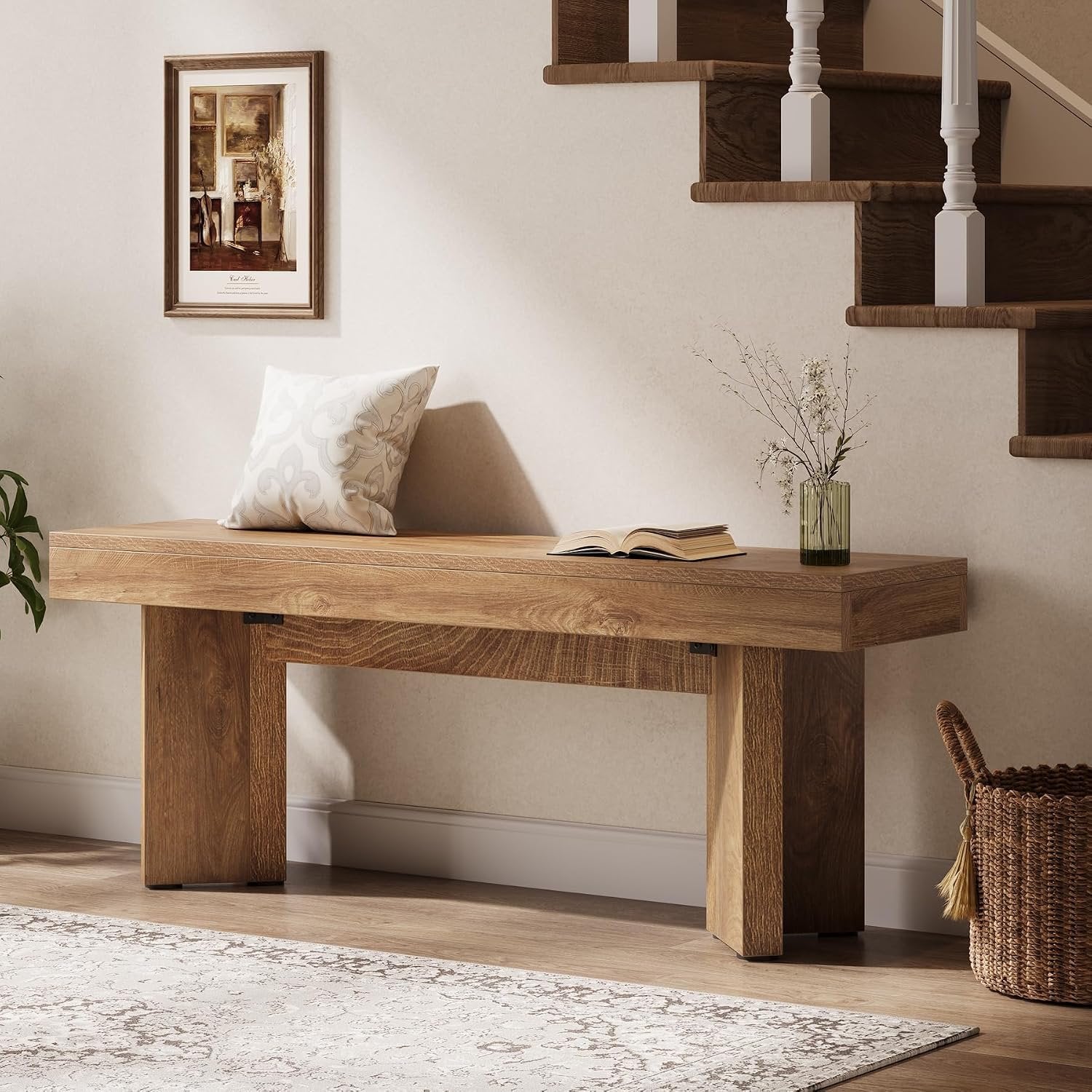 Tribesigns Banc en bois 120 cm style industriel rustique marron, Banc à chaussures en bois
