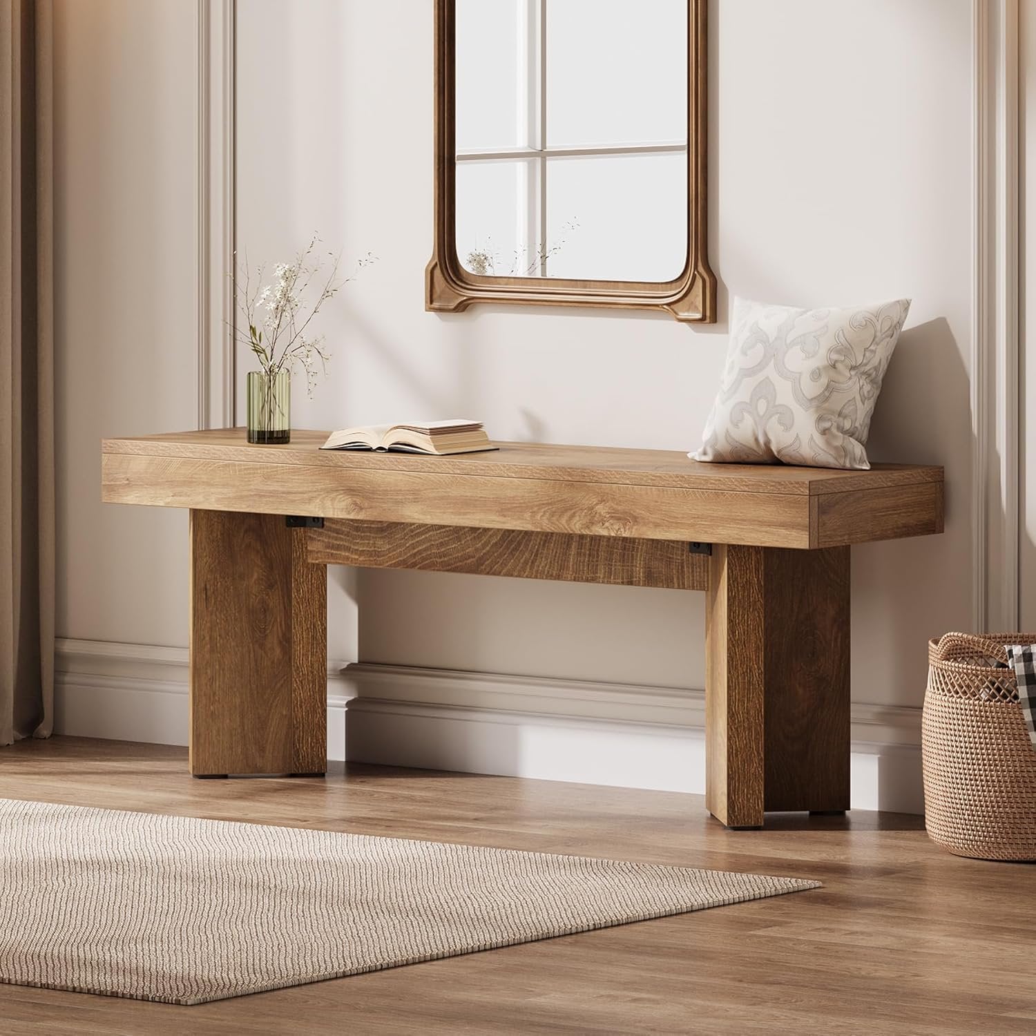 Tribesigns Banc en bois 120 cm style industriel rustique marron, Banc à chaussures en bois