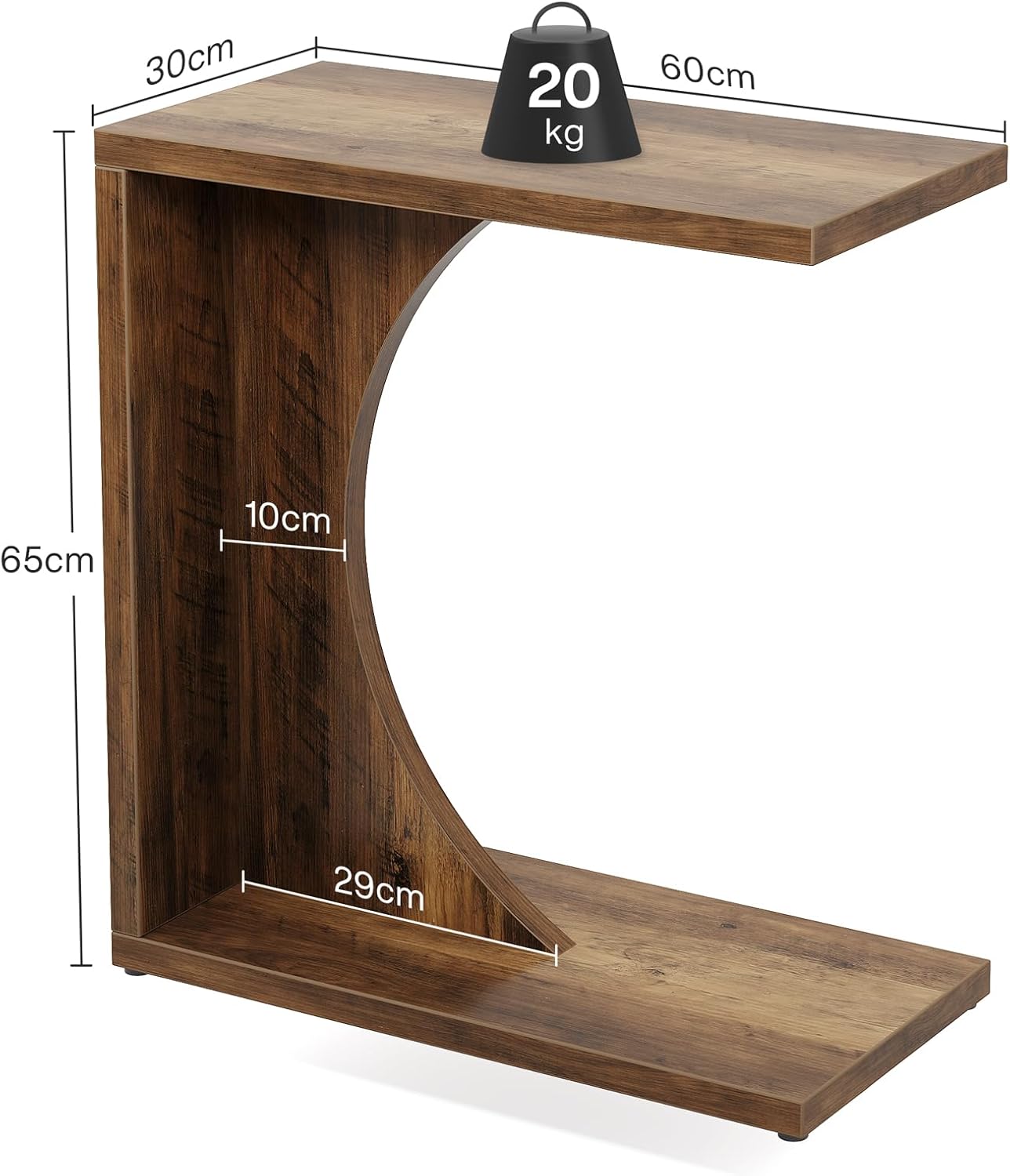 Tribesigns Table d'appoint en Forme de C, Table de Chevet Rustique en Bois pour Salon