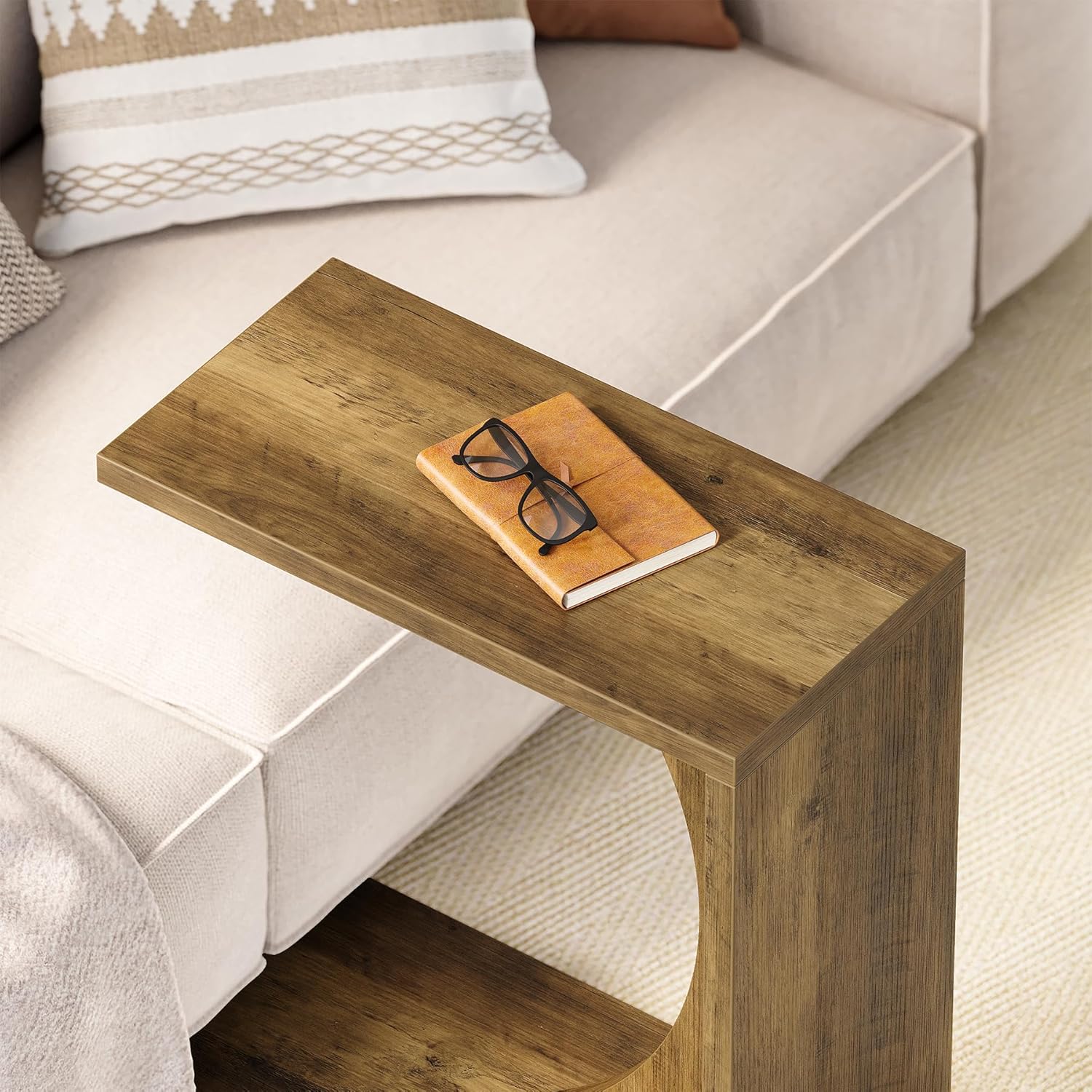 Tribesigns Table d'appoint en Forme de C, Table de Chevet Rustique en Bois pour Salon