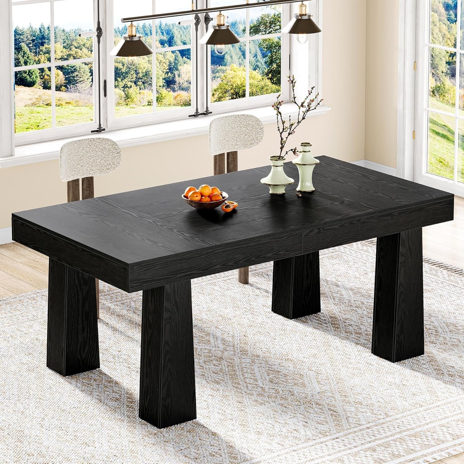 Tribesigns Table à manger 160 cm, Table de cuisine rectangulaire moderne avec pieds coniques renforcés en noir