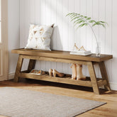 Tribesigns Banc de rangement 140 cm en bois de noyer clair pour chambre à coucher 3