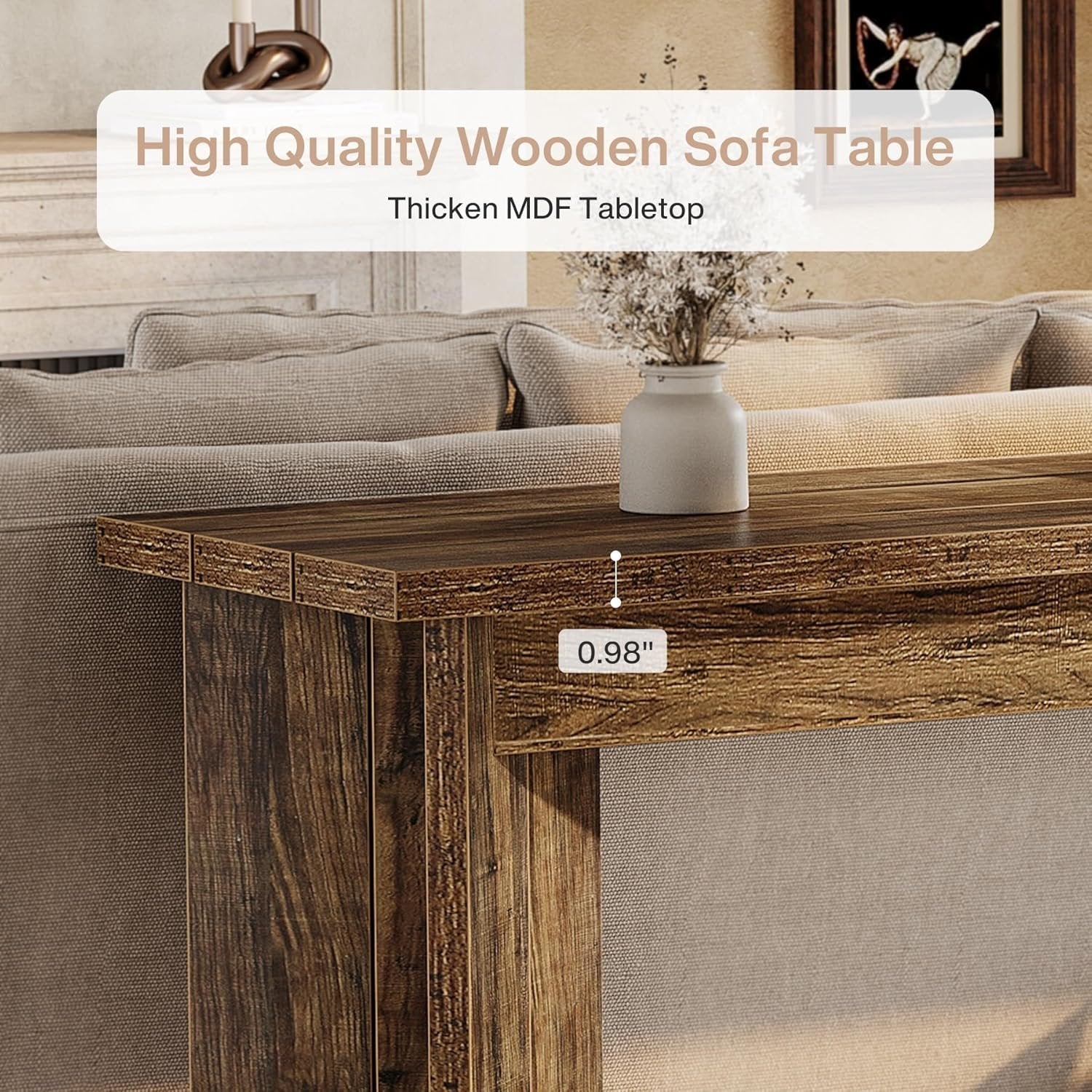 Tribesigns Console Table, Style Industriel étroite en Bois avec Plateau élargi et Double Socle Stable