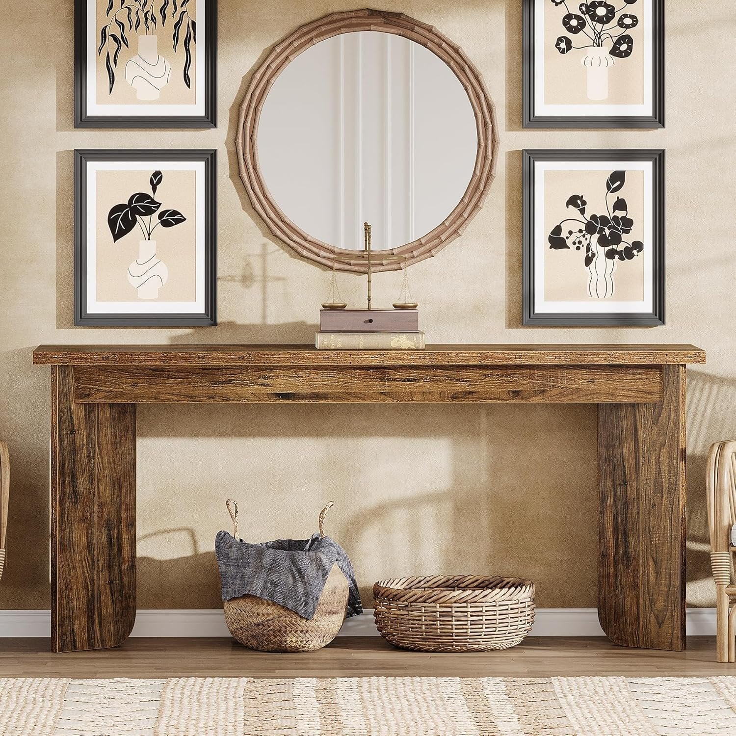 Tribesigns Console Table, Style Industriel étroite en Bois avec Plateau élargi et Double Socle Stable