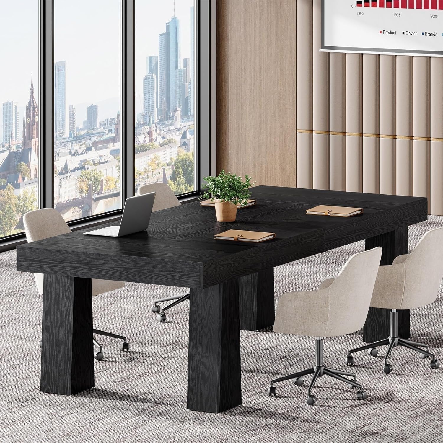 Tribesigns Table de conférence de 160 cm, Table de réunion de style industriel moderne avec 4 pieds fuselés en noir
