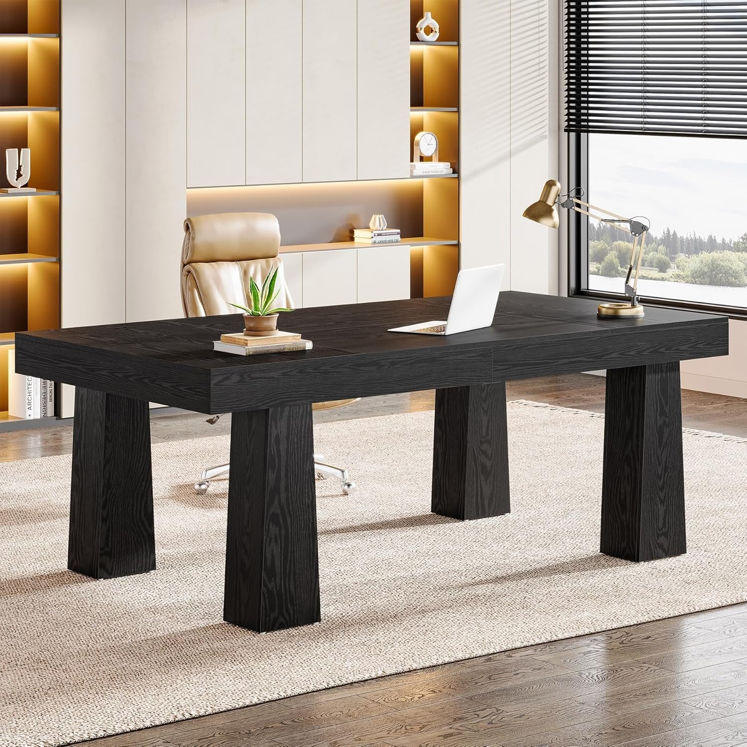Tribesigns Table de conférence de 160 cm, Table de réunion de style industriel moderne avec 4 pieds fuselés en noir