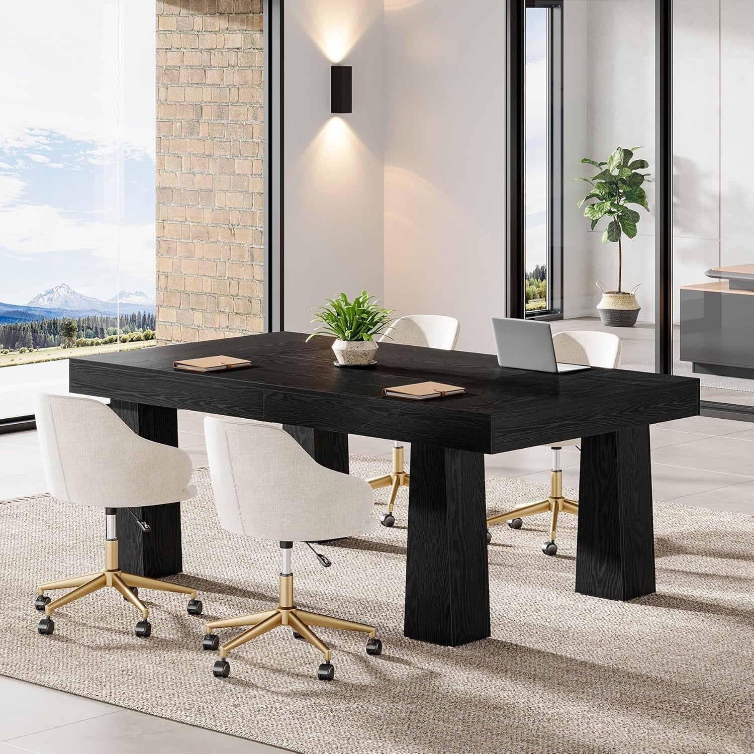 Tribesigns Table de conférence de 160 cm, Table de réunion de style industriel moderne avec 4 pieds fuselés en noir