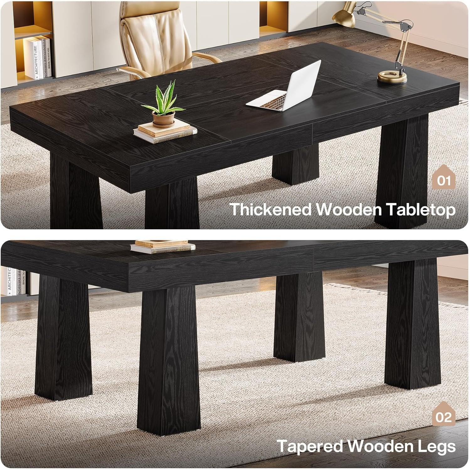 Tribesigns Table de conférence de 160 cm, Table de réunion de style industriel moderne avec 4 pieds fuselés en noir