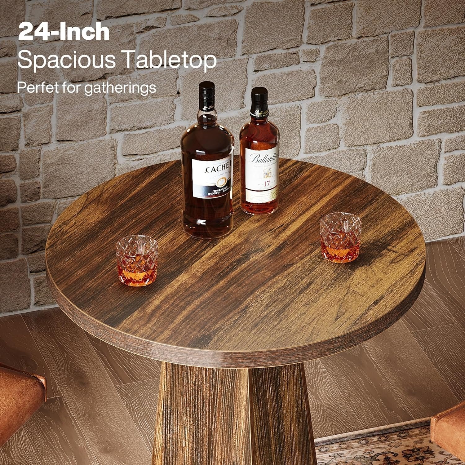 Tribesigns Table haute ronde 95 cm de hauteur, Table de bistro/pub en bois avec repose-pieds annulaire en métal pour café, cocktail
