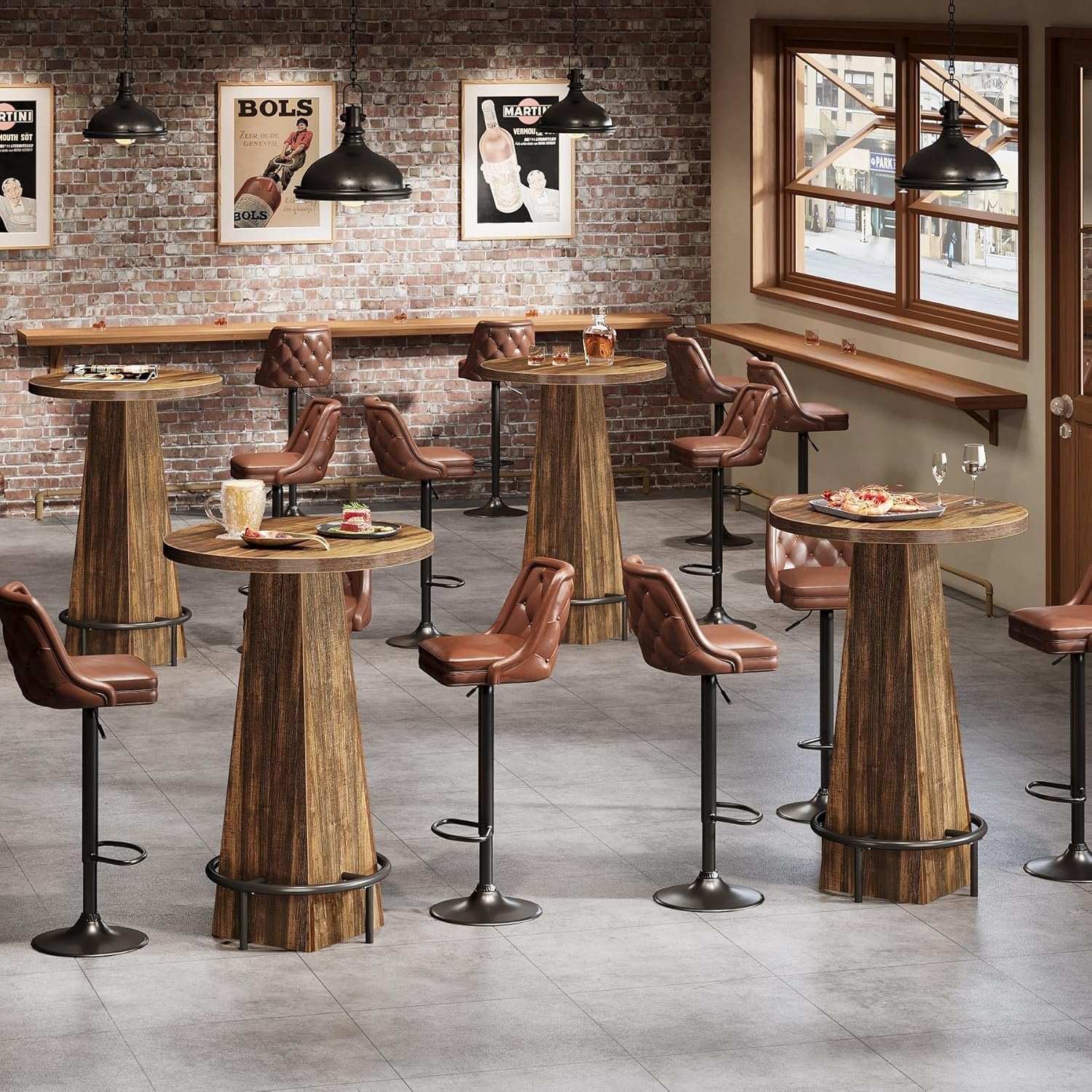 Tribesigns Table haute ronde 95 cm de hauteur, Table de bistro/pub en bois avec repose-pieds annulaire en métal pour café, cocktail