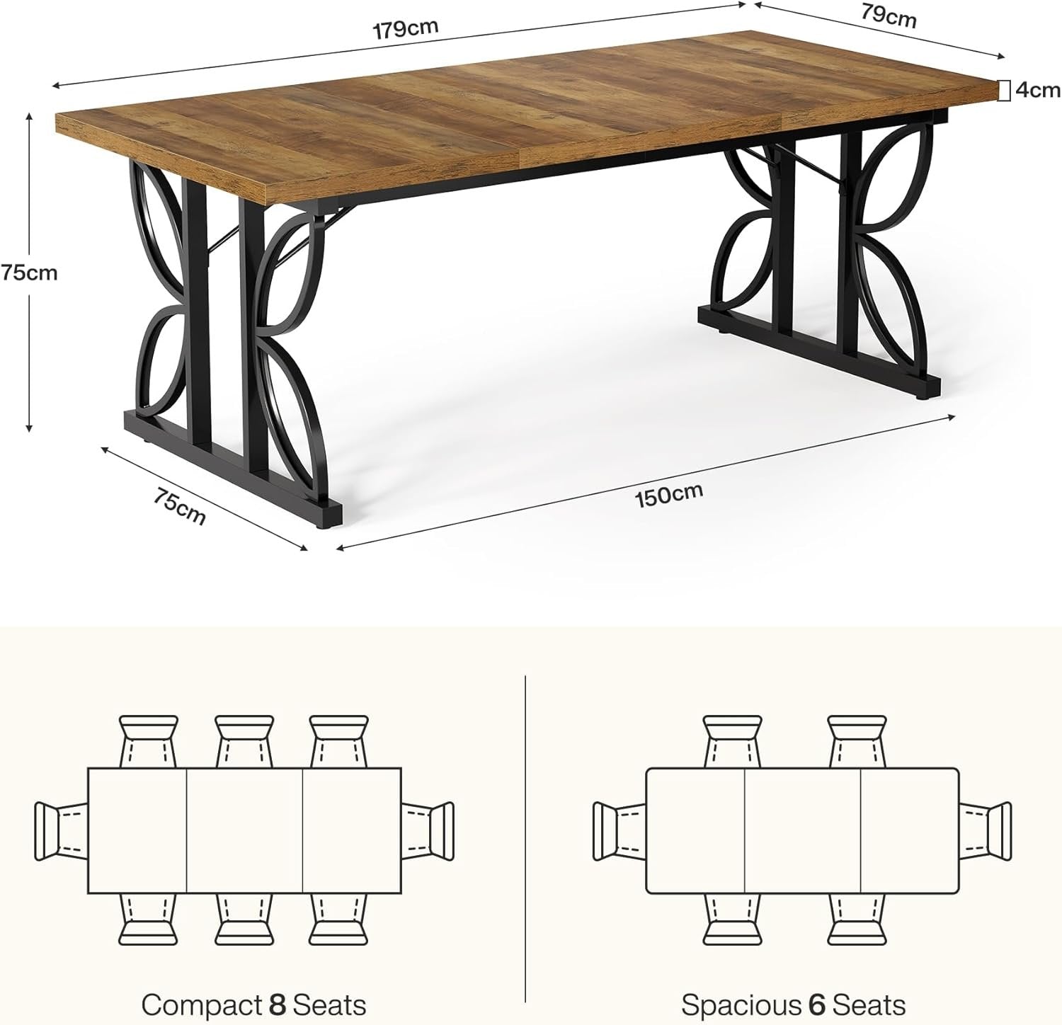 Tribesigns Table de salle à manger rectangulaire, Table de cuisine industrielle pour 6 à 8 personnes