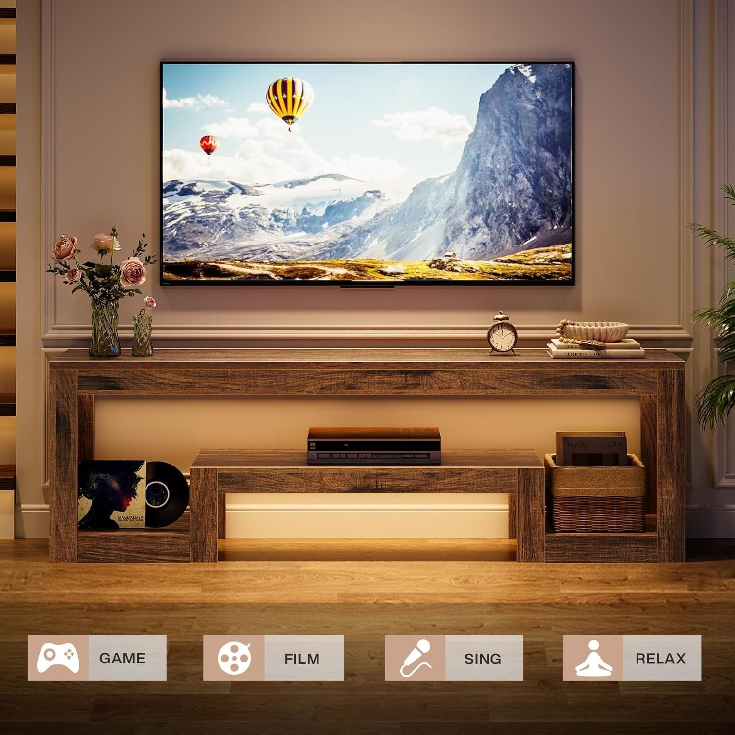 Tribesigns Meuble TV de 63 pouces pour téléviseurs de 55/60/65 pouces, Centre de divertissement de ferme