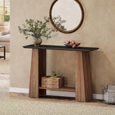Tribesigns Console de 120 cm, Table d'entrée moderne à 2 niveaux du milieu du siècle en noir et noyer 3