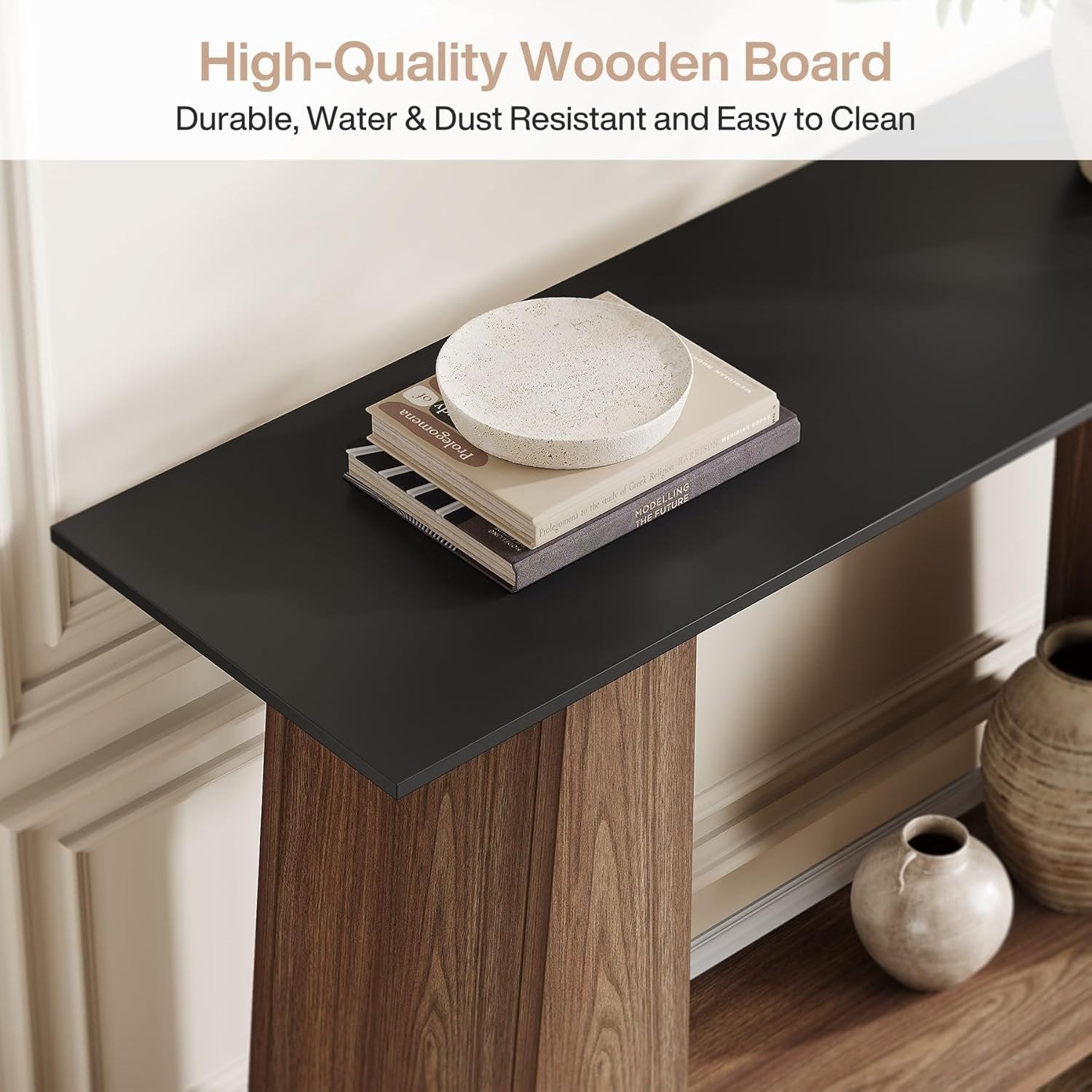 Tribesigns Console de 120 cm, Table d'entrée moderne à 2 niveaux du milieu du siècle en noir et noyer