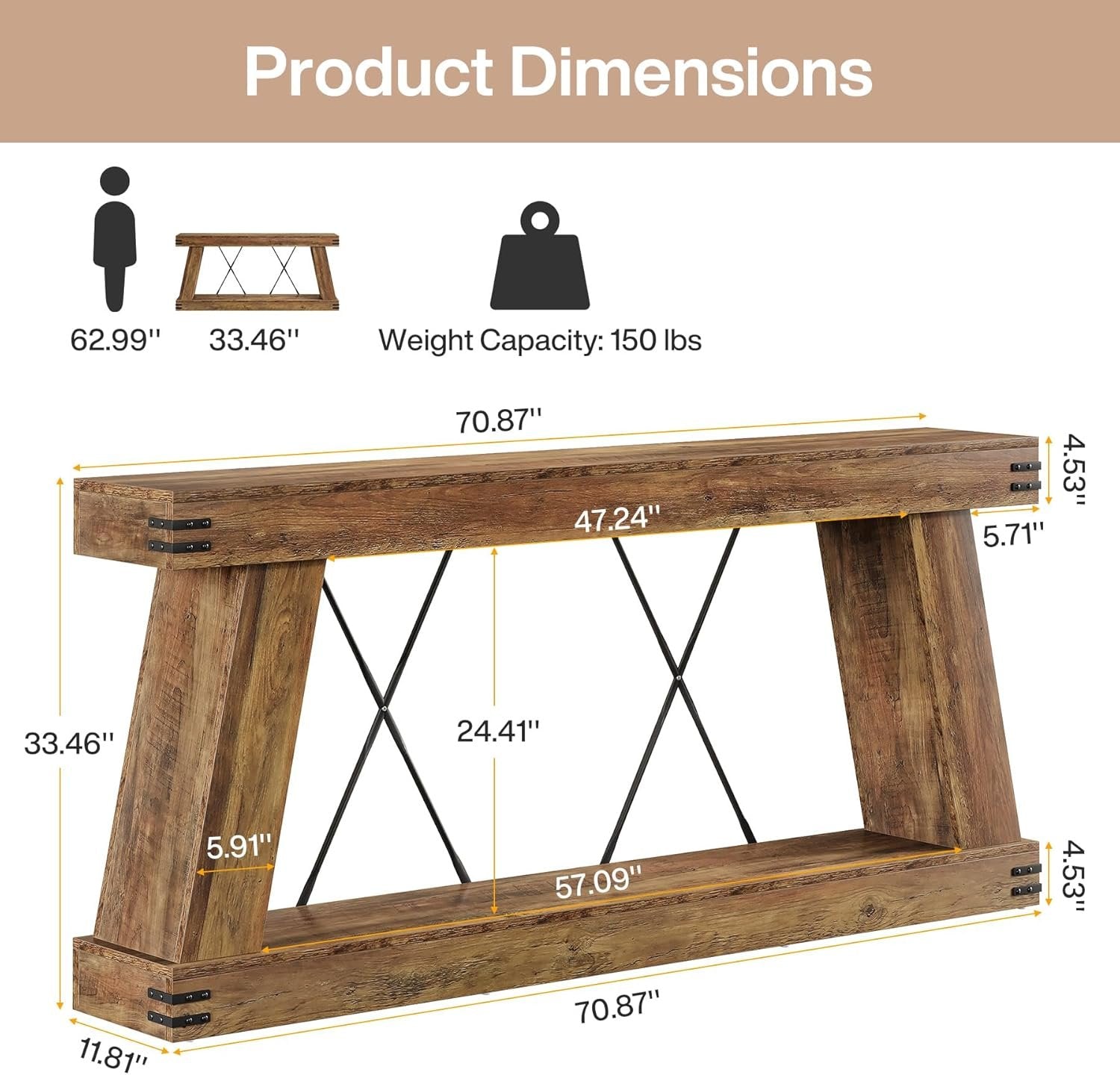 Tribesigns Table Console 180 x 30 x 85 cm, Table d'appoint Table de Couloir pour Petit Espace