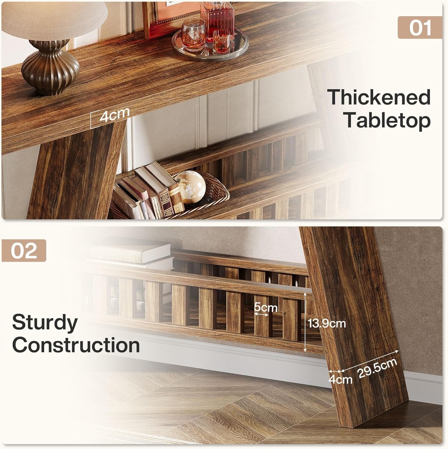 Tribesigns Farmhouse Table console rustique de 160 cm avec rangement pour couloir, salon, marron