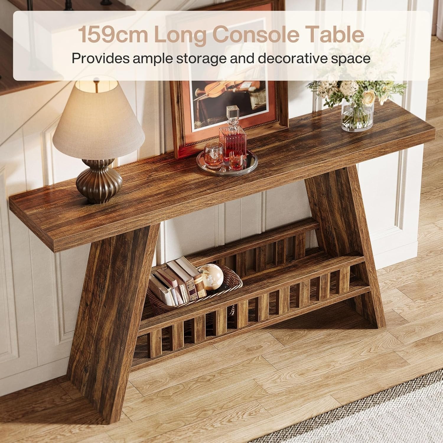 Tribesigns Farmhouse Table console rustique de 160 cm avec rangement pour couloir, salon, marron