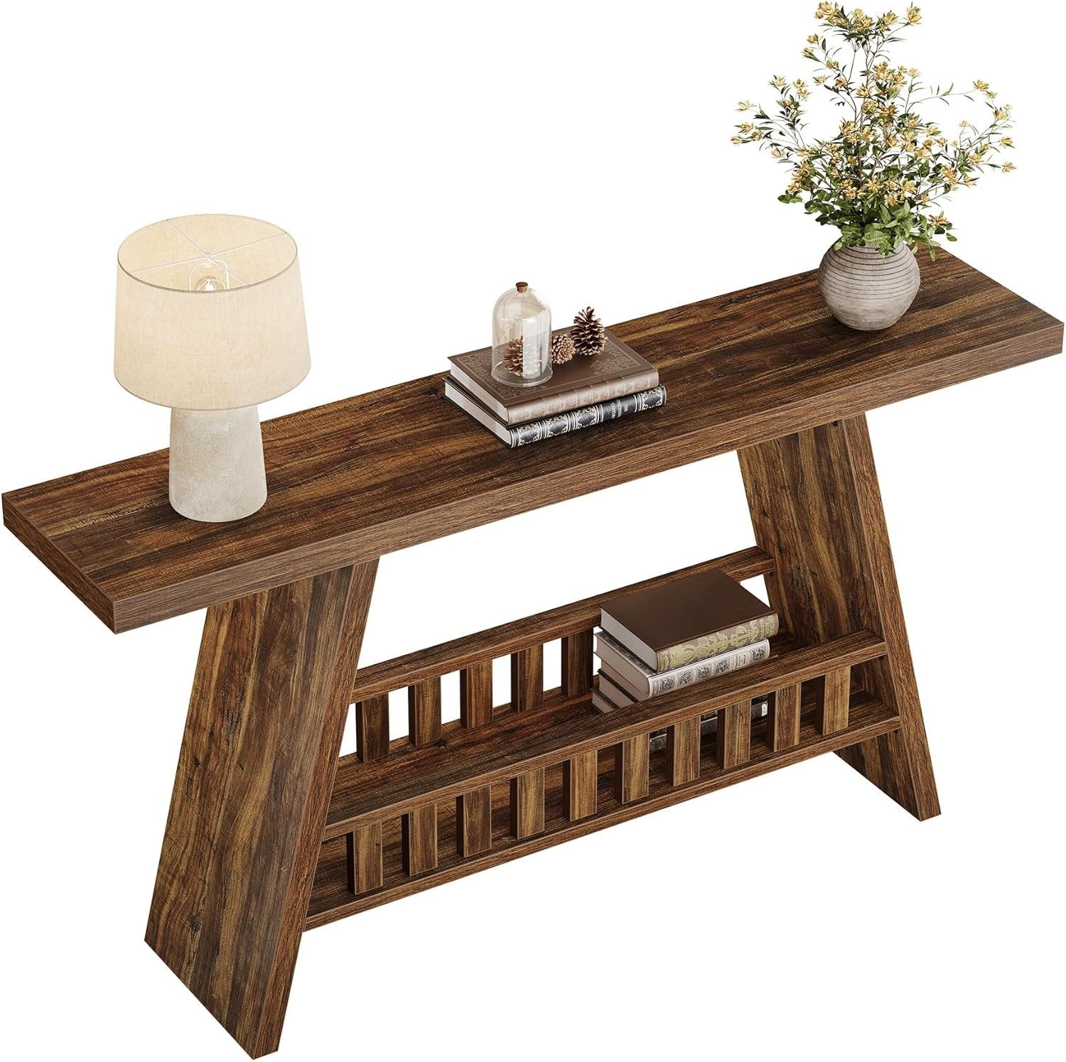 Tribesigns Farmhouse Table console rustique de 160 cm avec rangement pour couloir, salon, marron