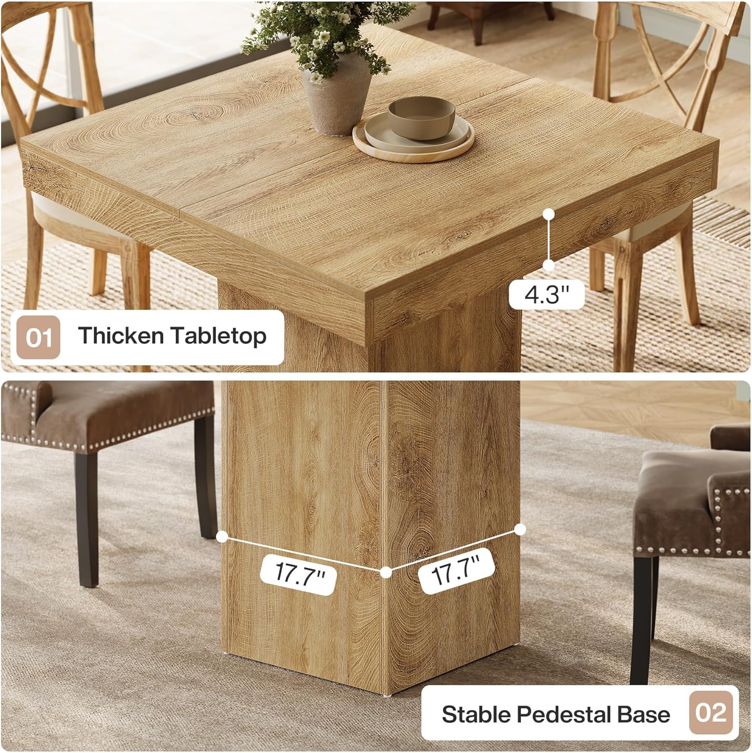 Tribesigns Table à Manger 100 cm, Table de Cuisine Carrée pour 4 Personnes pour Salle à Manger