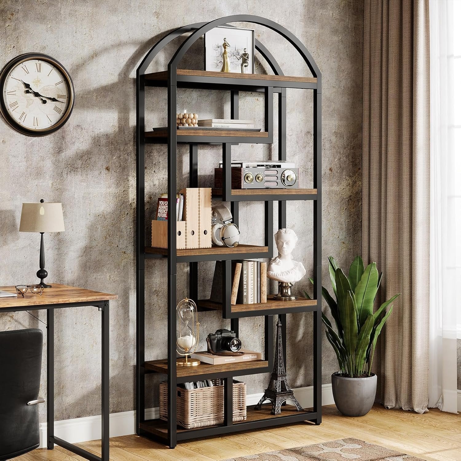 Tribesigns Bibliothèque de style industriel de 180 cm, Étagère autoportante à 7 niveaux avec cadre en métal