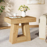 24" End Table, 2 - Tier Narrow Side Table with Trapezoid Base Tribesigns 3