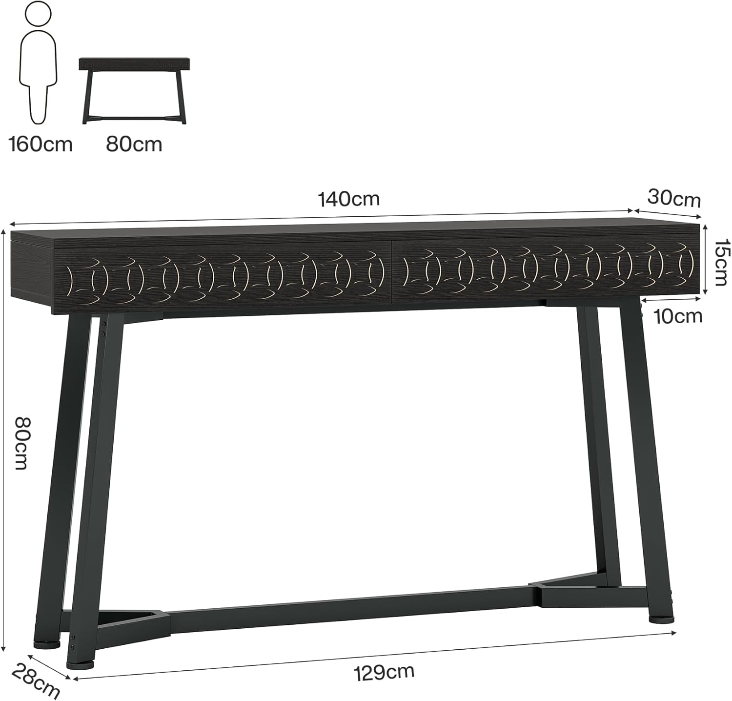 Tribesigns 140 cm Moderne Table Console, Table d'entrée Noire avec 2 tiroirs
