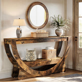 Tribesigns Table Console 160 cm, Industrielle Table d'entrée à Deux Fermier avec étagères de Rangement 3