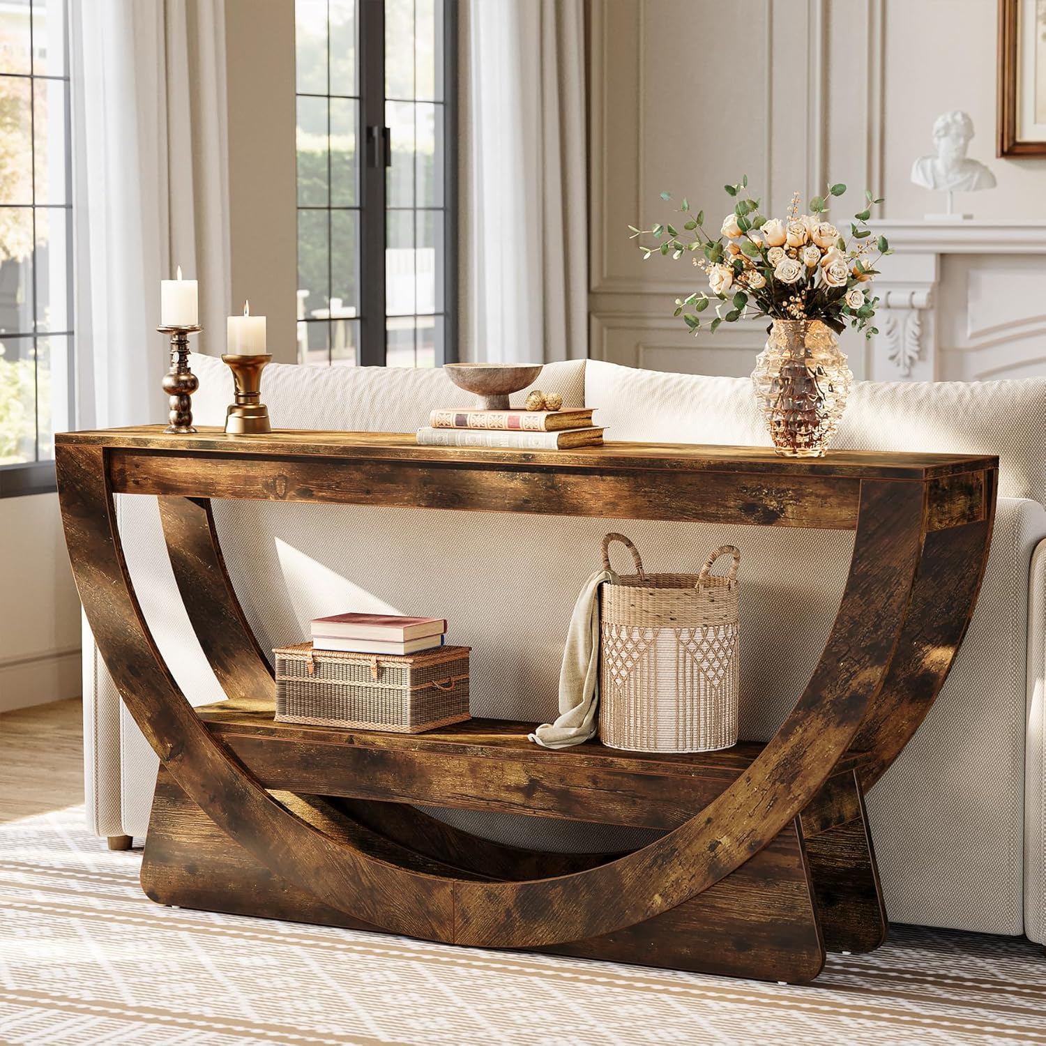 Tribesigns Table Console 160 cm, Industrielle Table d'entrée à Deux Fermier avec étagères de Rangement