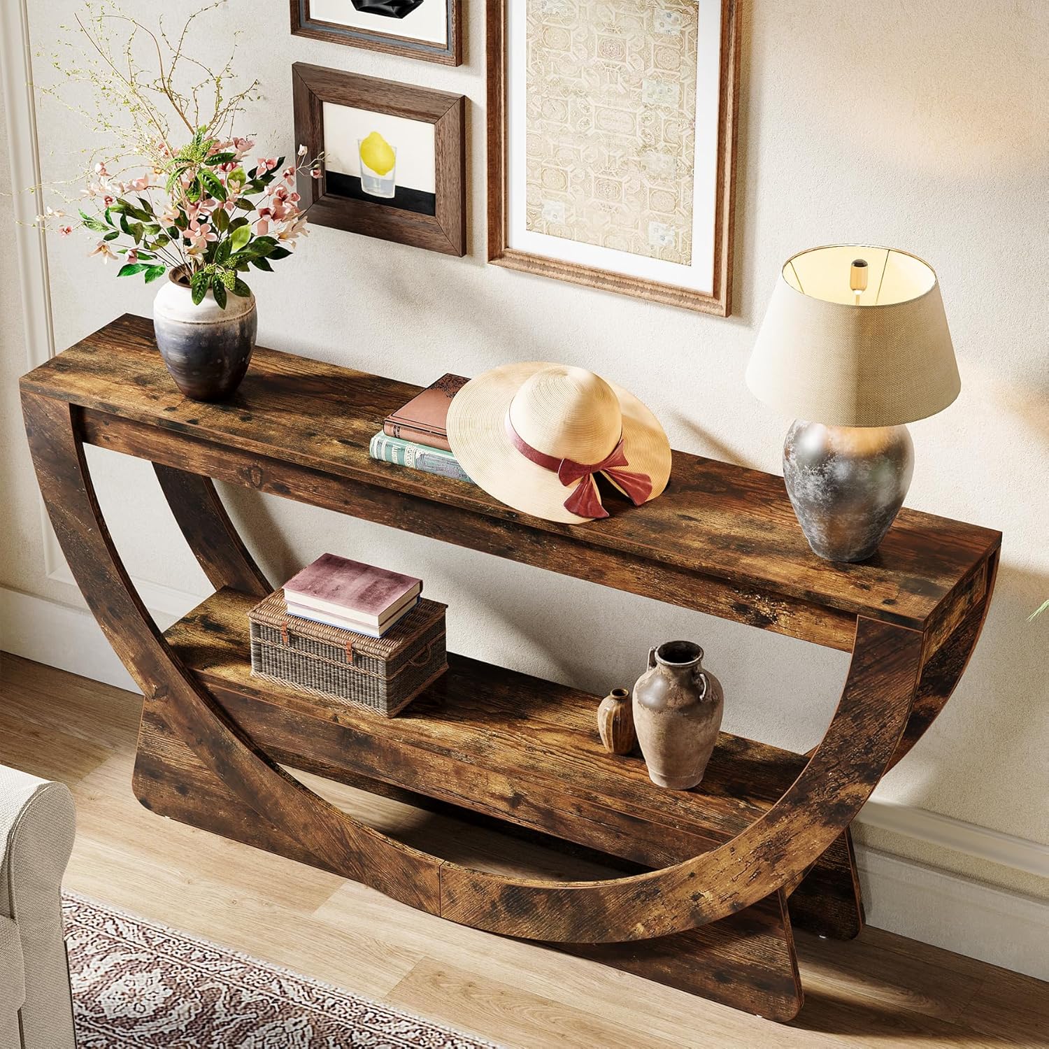 Tribesigns Table Console 160 cm, Industrielle Table d'entrée à Deux Fermier avec étagères de Rangement
