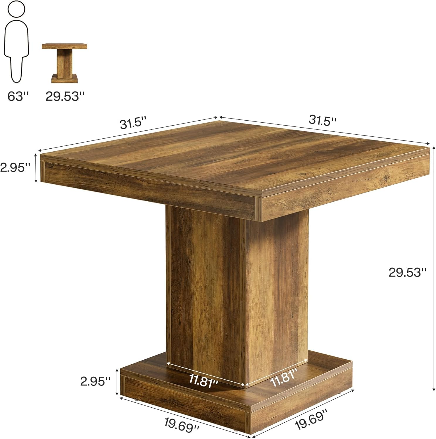 Tribesigns Table de salle à manger carrée pour 4 personnes, Table de cuisine de ferme avec socle robuste