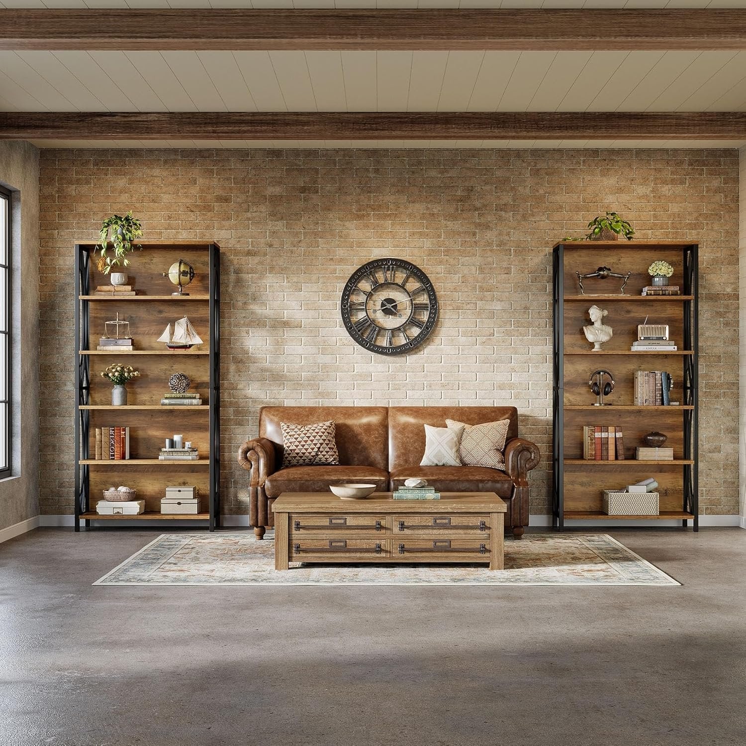 Tribesigns Bibliothèque de 180 cm de Haut, Bibliothèque à 6 étagères de Style Industriel avec Structure métallique géométrique