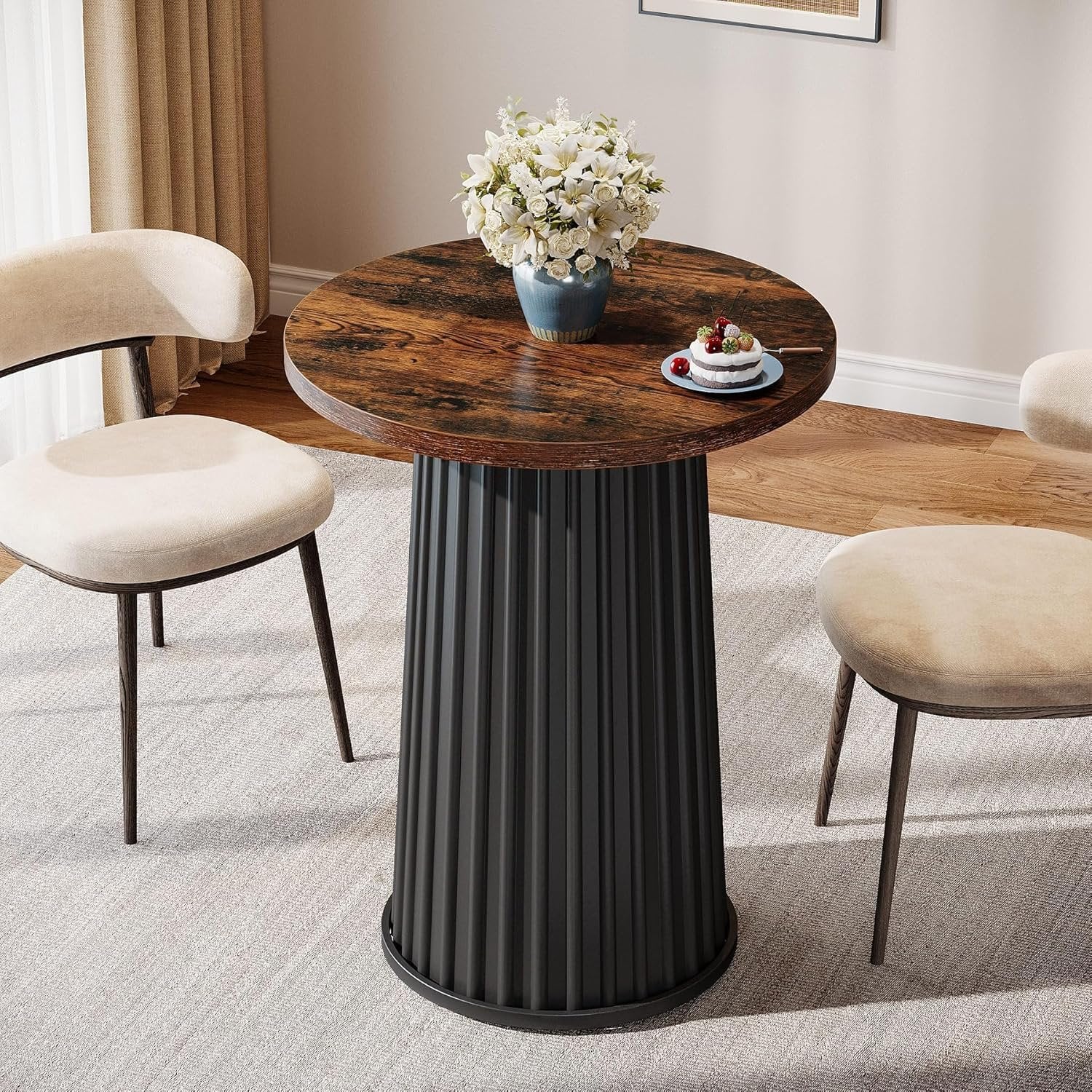 Tribesigns Table de salle à manger ronde moderne de 60 cm avec pied en métal pour petits espaces