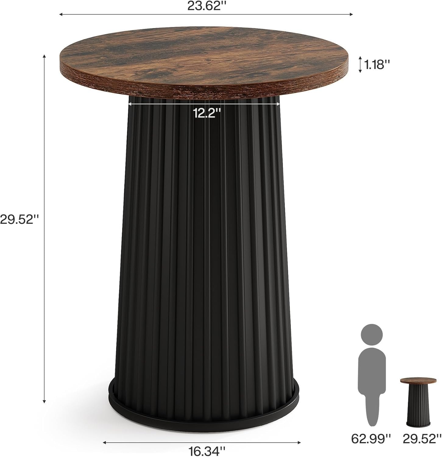 Table De Salle à Manger Ronde 100 Cm Style Ferme - Plateau Marron, Pieds Cylindriques, Assemblage Facile
