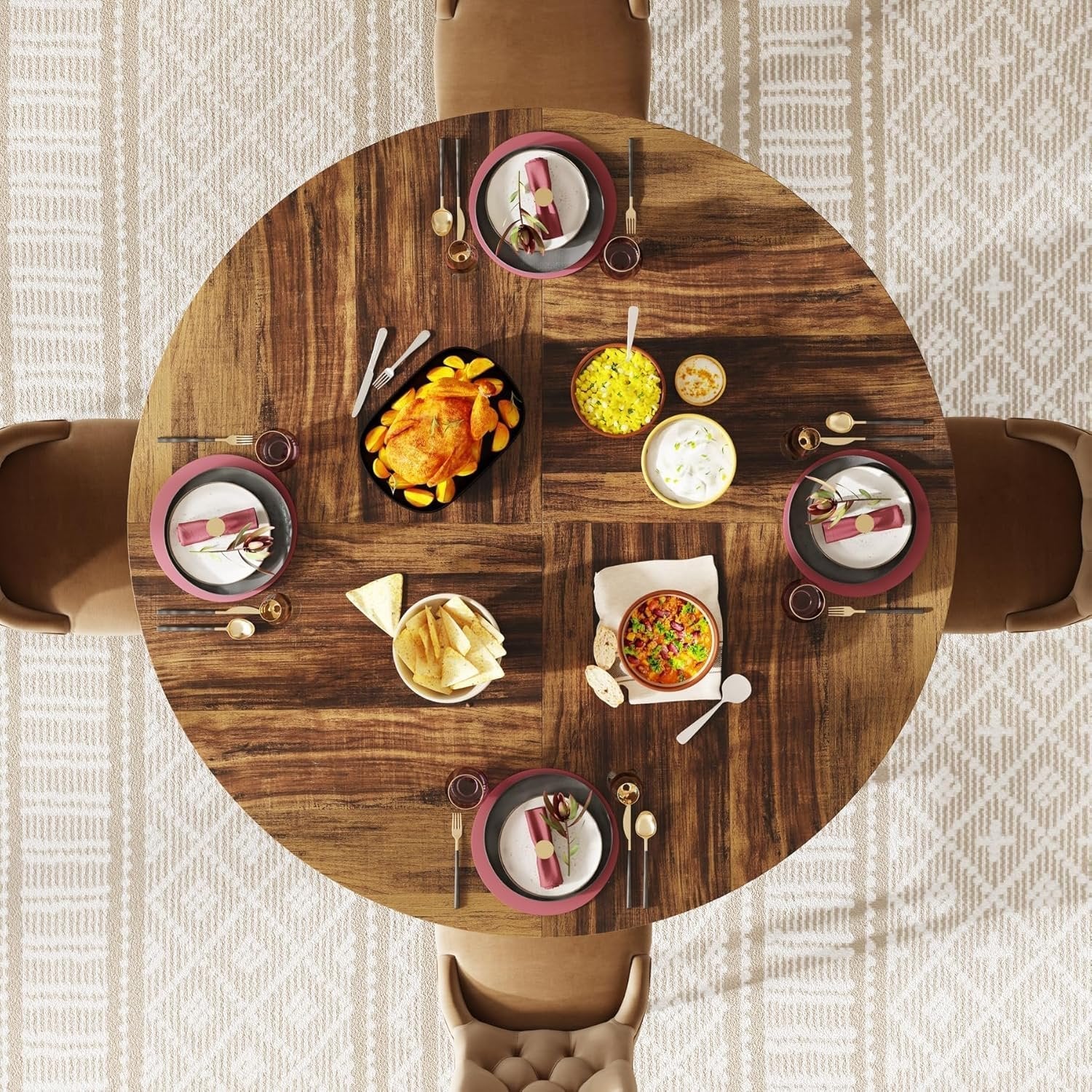 Tribesigns Table de salle à manger ronde pour 4 à 6 personnes, Table de cuisine ronde avec pied en métal pour cuisine