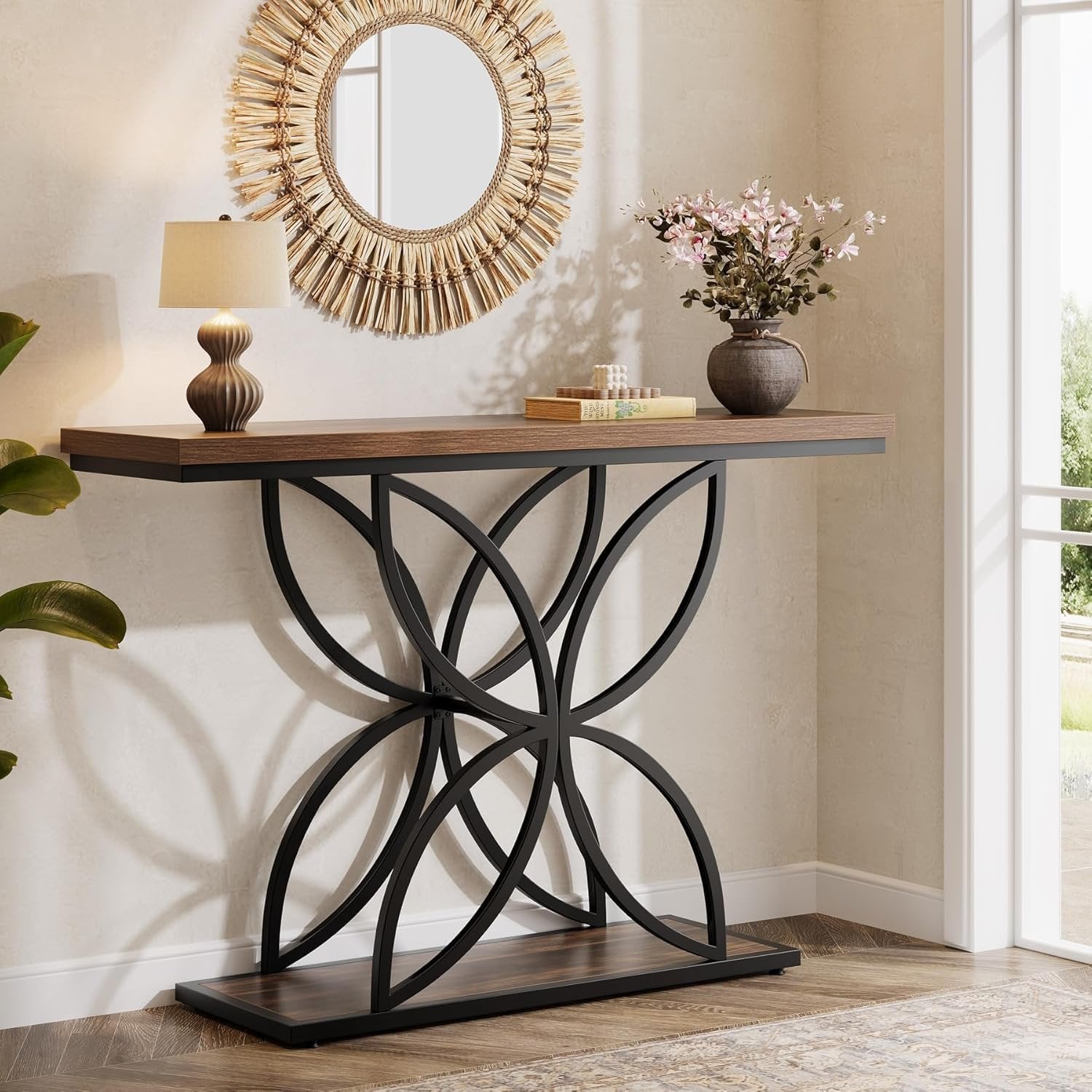 Tribesigns Table console industrielle pour entrée, Table basse avec pied papillon en métal unique