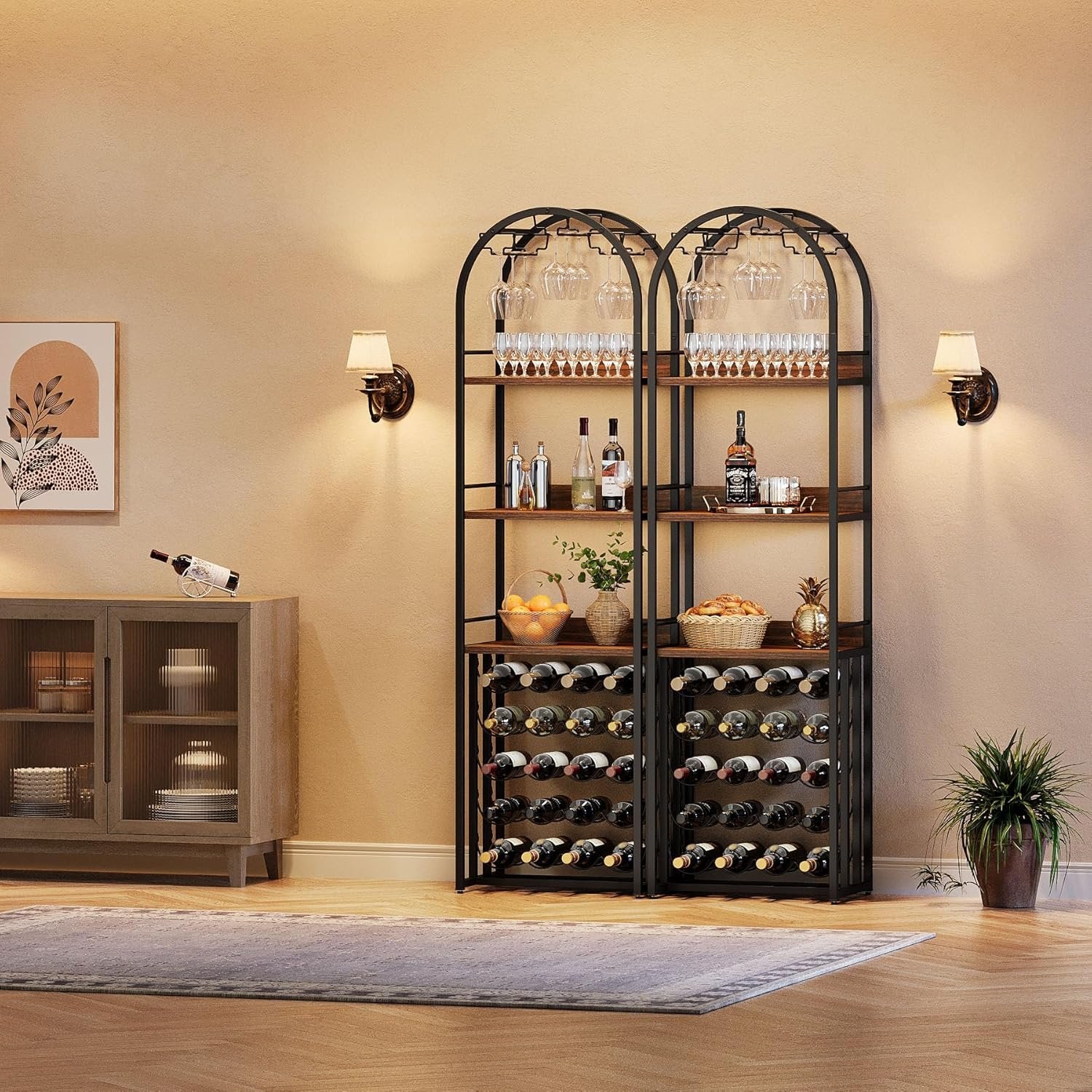 Tribesigns Étagère à vin en métal avec support en verre et rangement pour cave