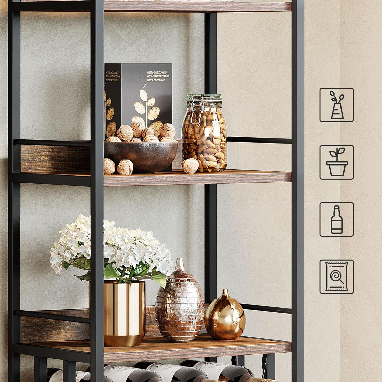 Tribesigns Étagère à vin en métal avec support en verre et rangement pour cave