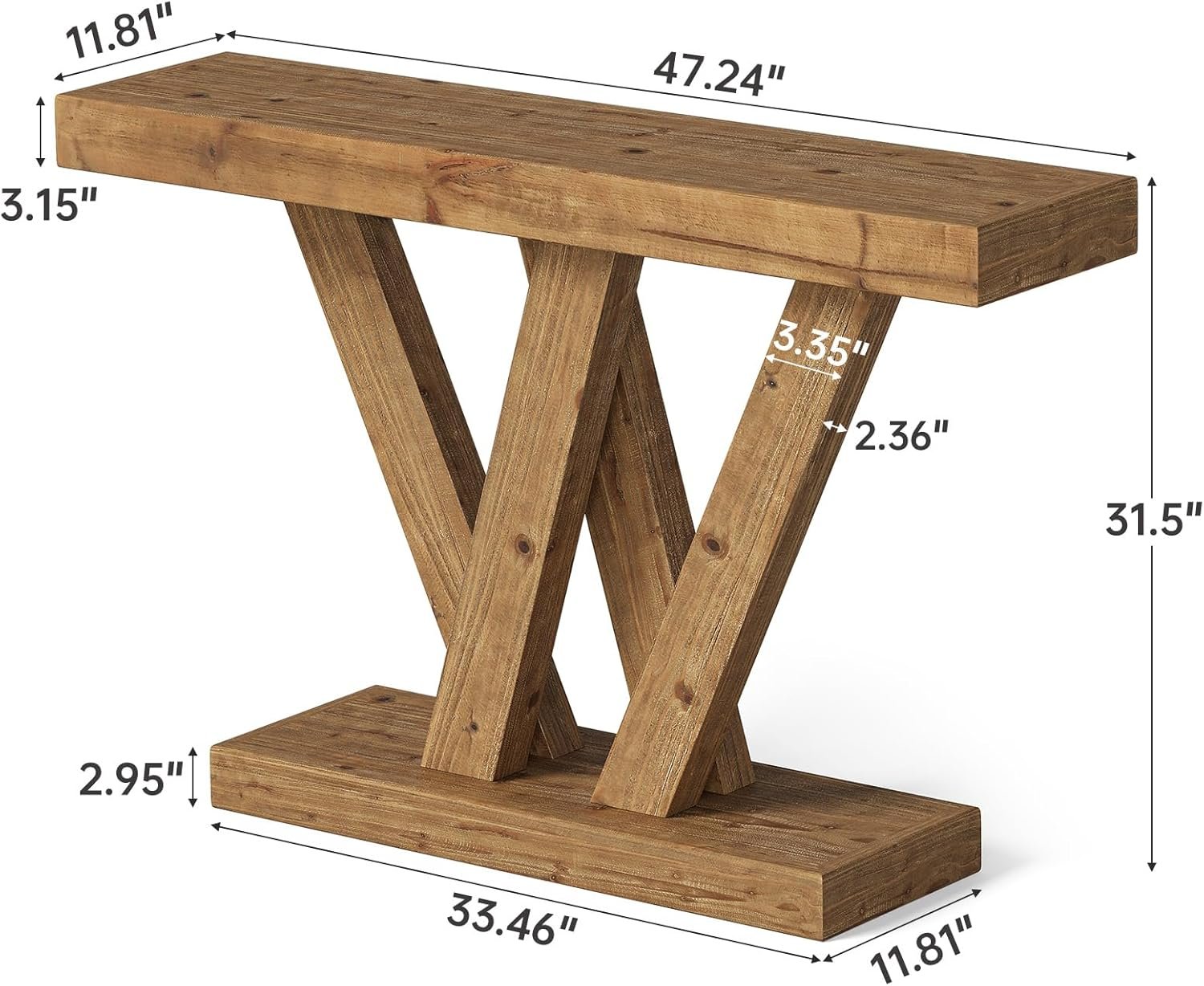 Tribesigns Table console en bois massif 120 cm avec double base en forme de V pour salon